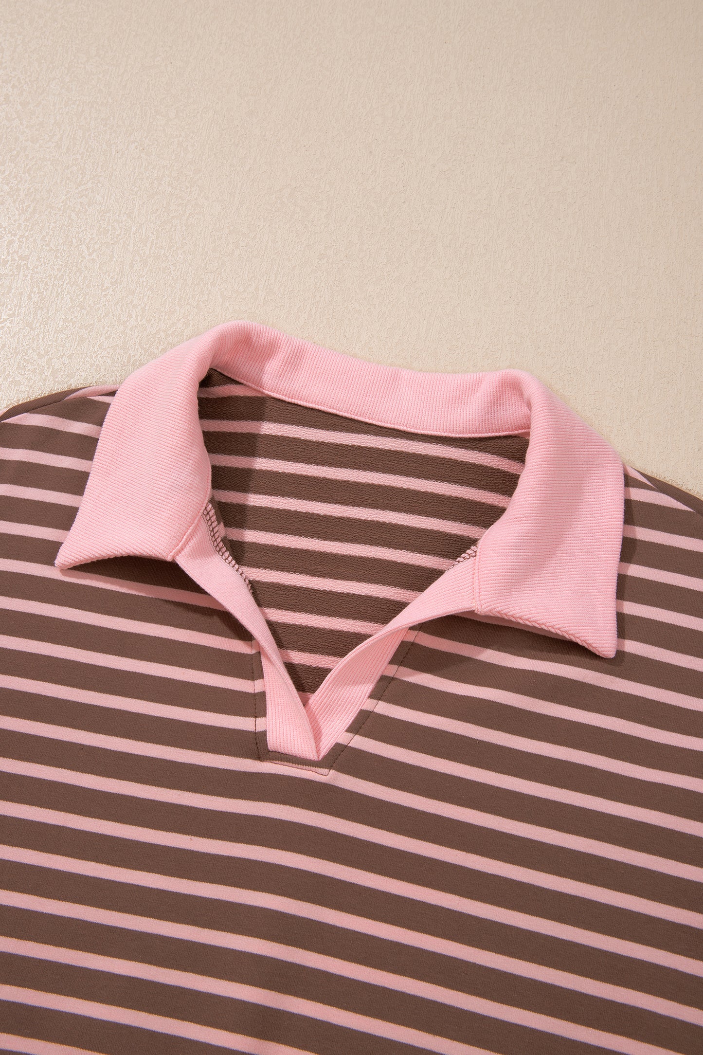 Brown Stripe Striped Drawstring Waist Long Sleeve Top Mini Skort Set