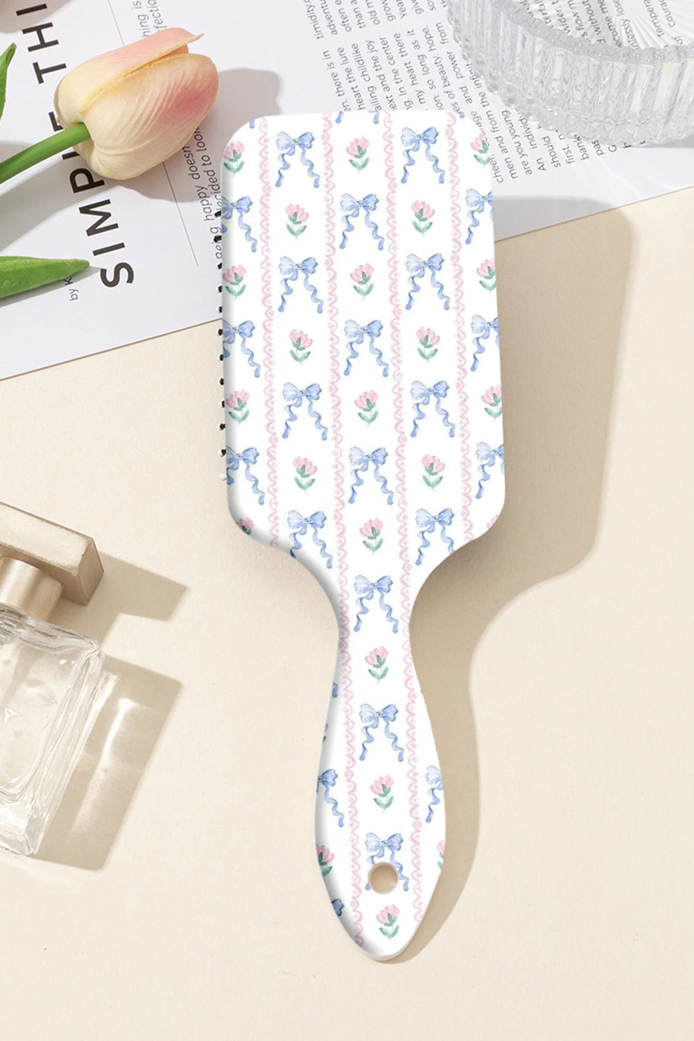 Iceland Blue Flower Bow Print Large Paddle Air Cushion Comb