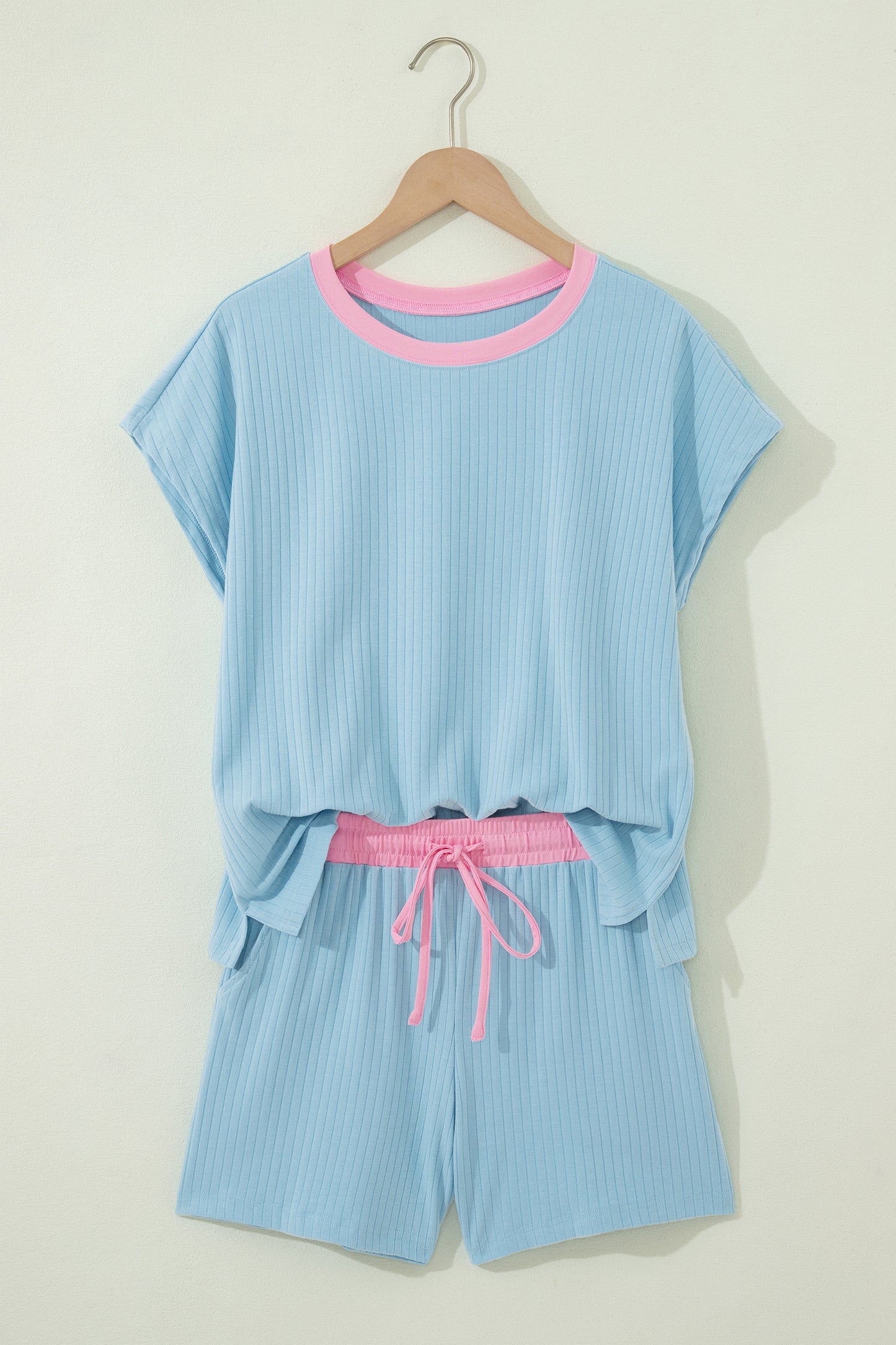 Patchwork Cotton Short Set Casual High Waist Shift