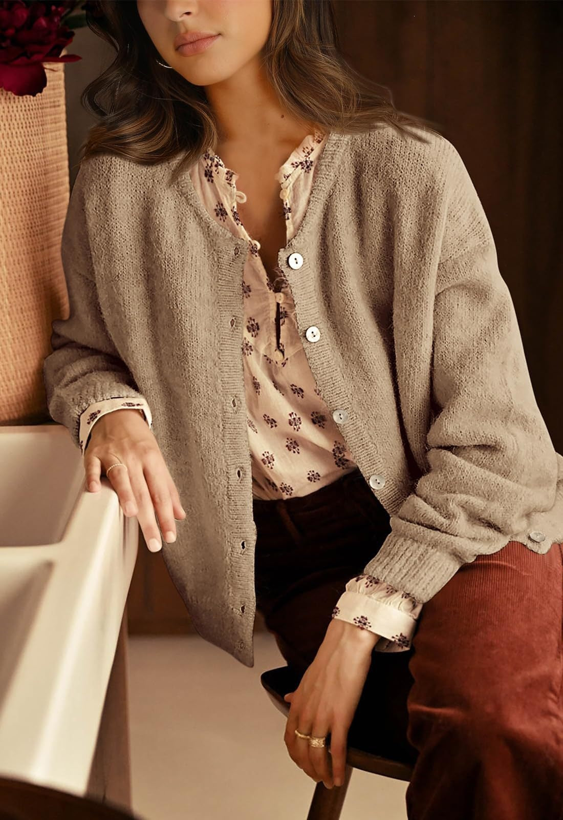 Textured Knit Button Front Cozy Cardigan