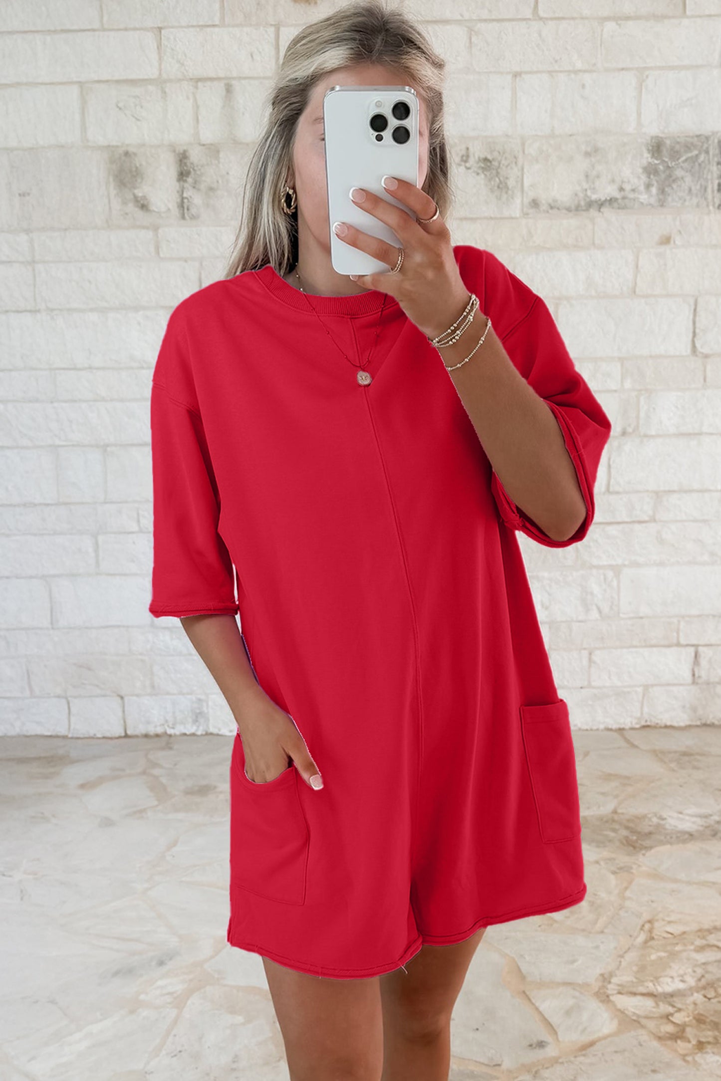 Solid Cotton Romper Shift Half Sleeve Casual Daily