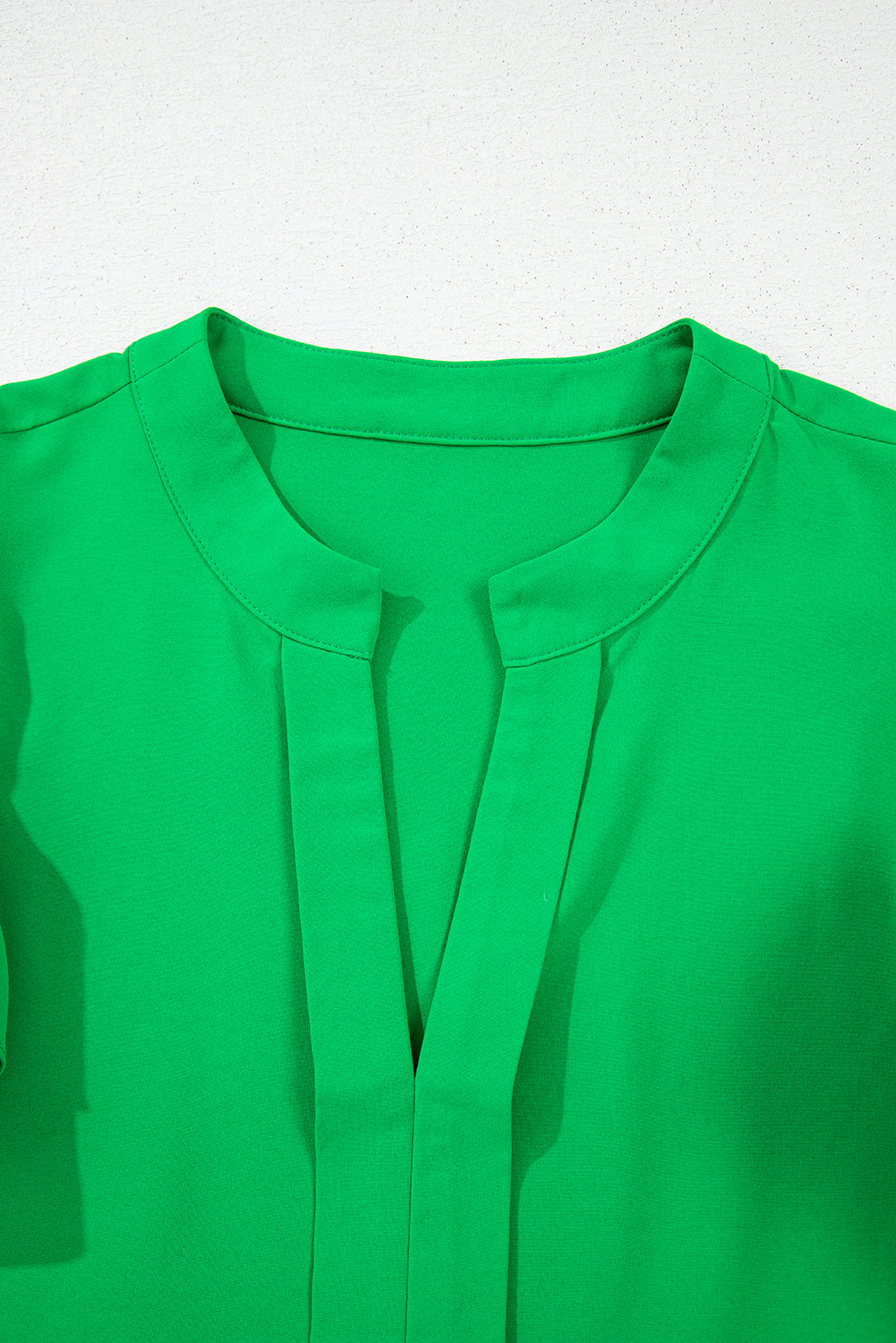 Bright Green Double Ruffle Sleeve Split V Neck Peplum Blouse