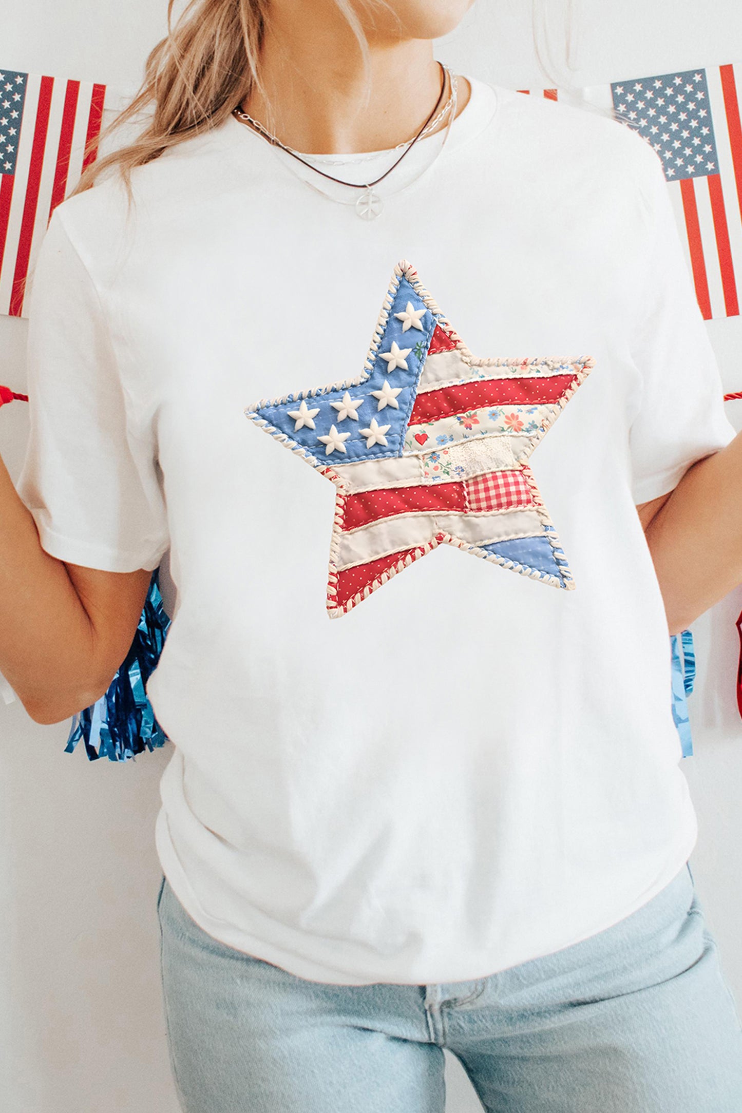 Star Cotton Blend Graphic Tee Patriotic Vintage Boutique