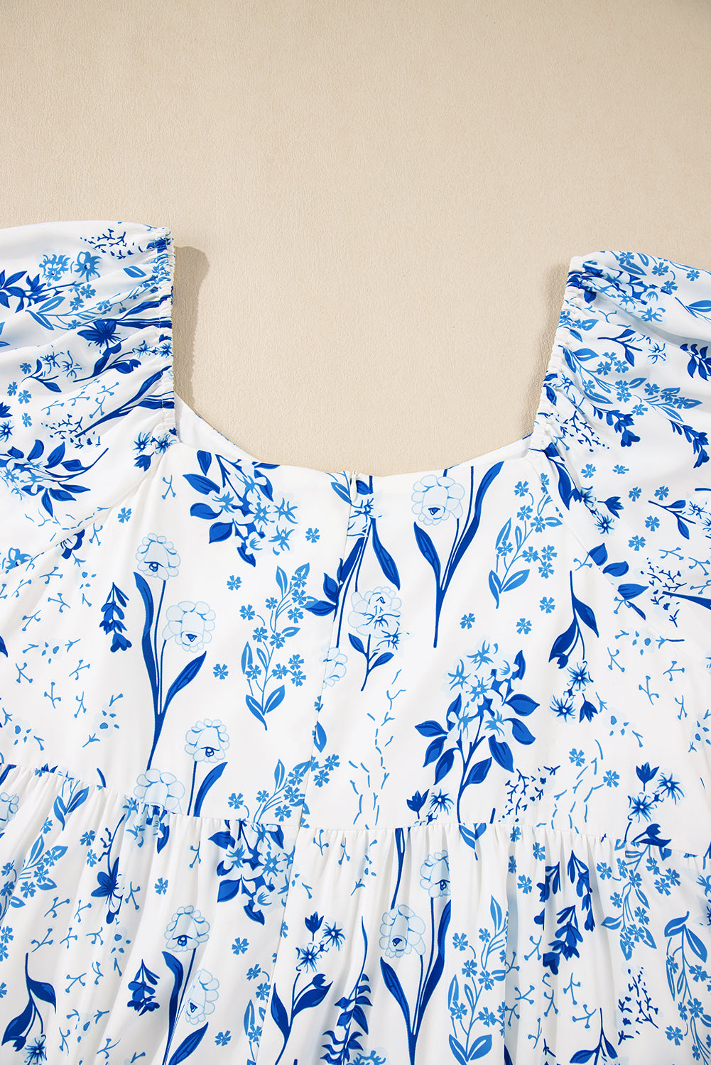 Sky Blue Floral Print Sweetheart Neck Plus Size Midi Dress