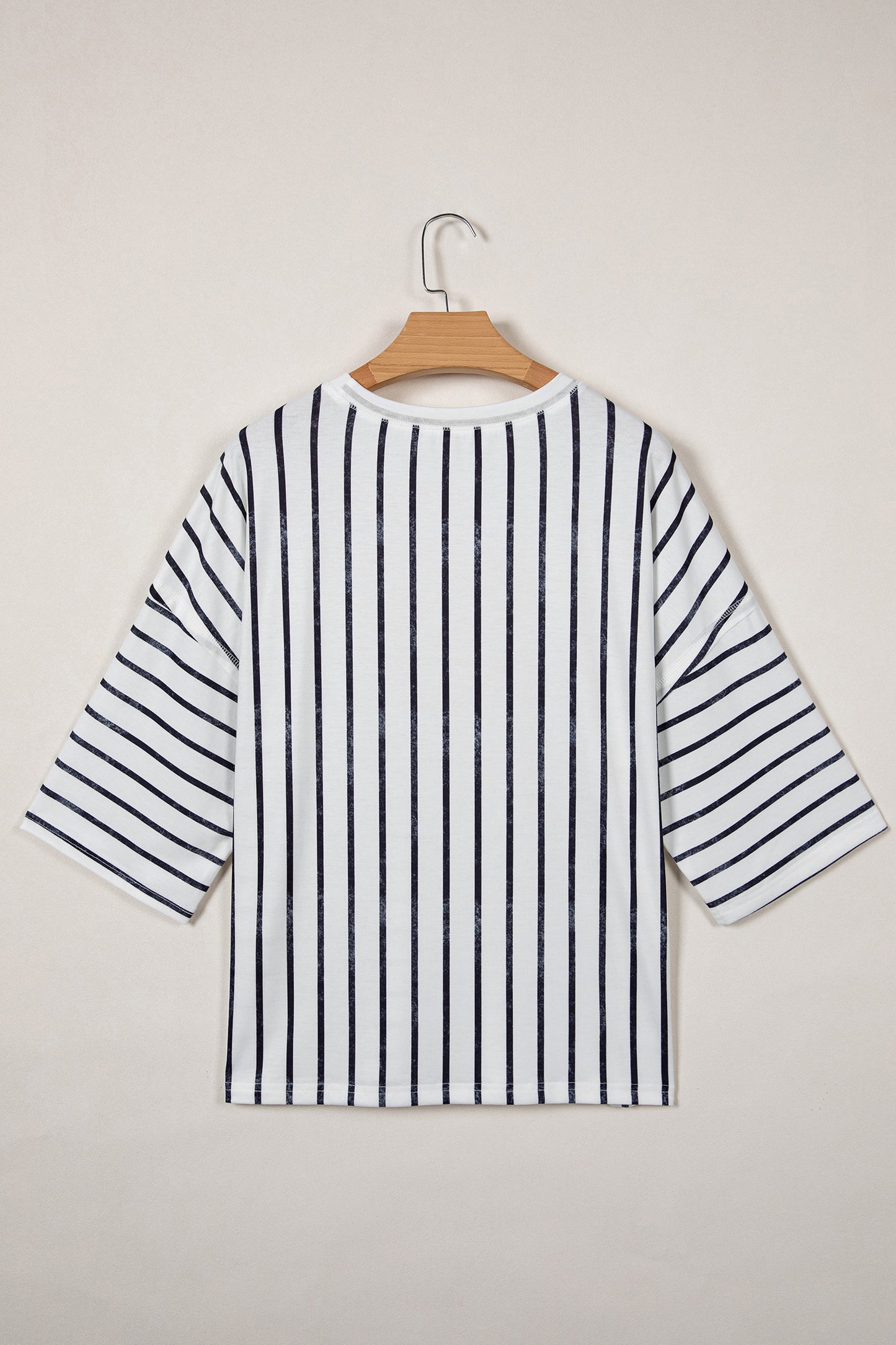 Khaki Stripe Colorblock 3/4 Sleeve Loose T Shirt