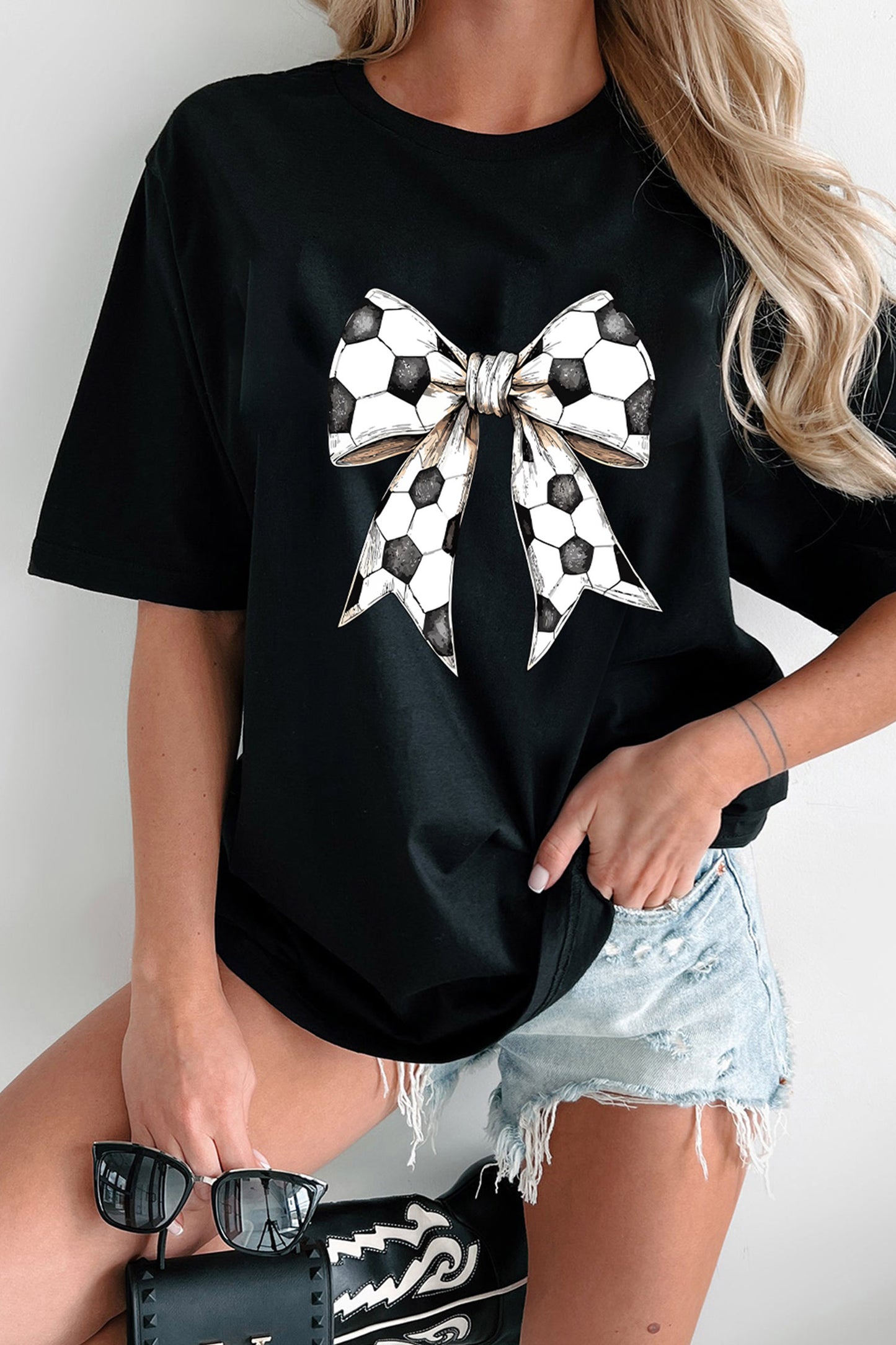 Soccer Print Graphic Tee Trendy Bow Boutique Top