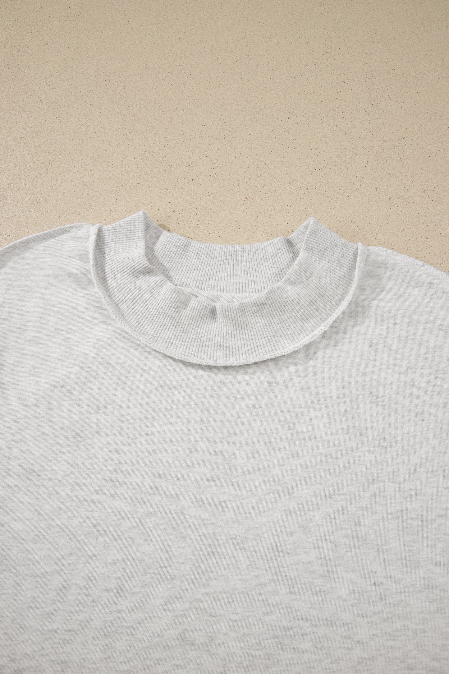 Solid Cotton Blend Tee High Neck Raw Hem Top