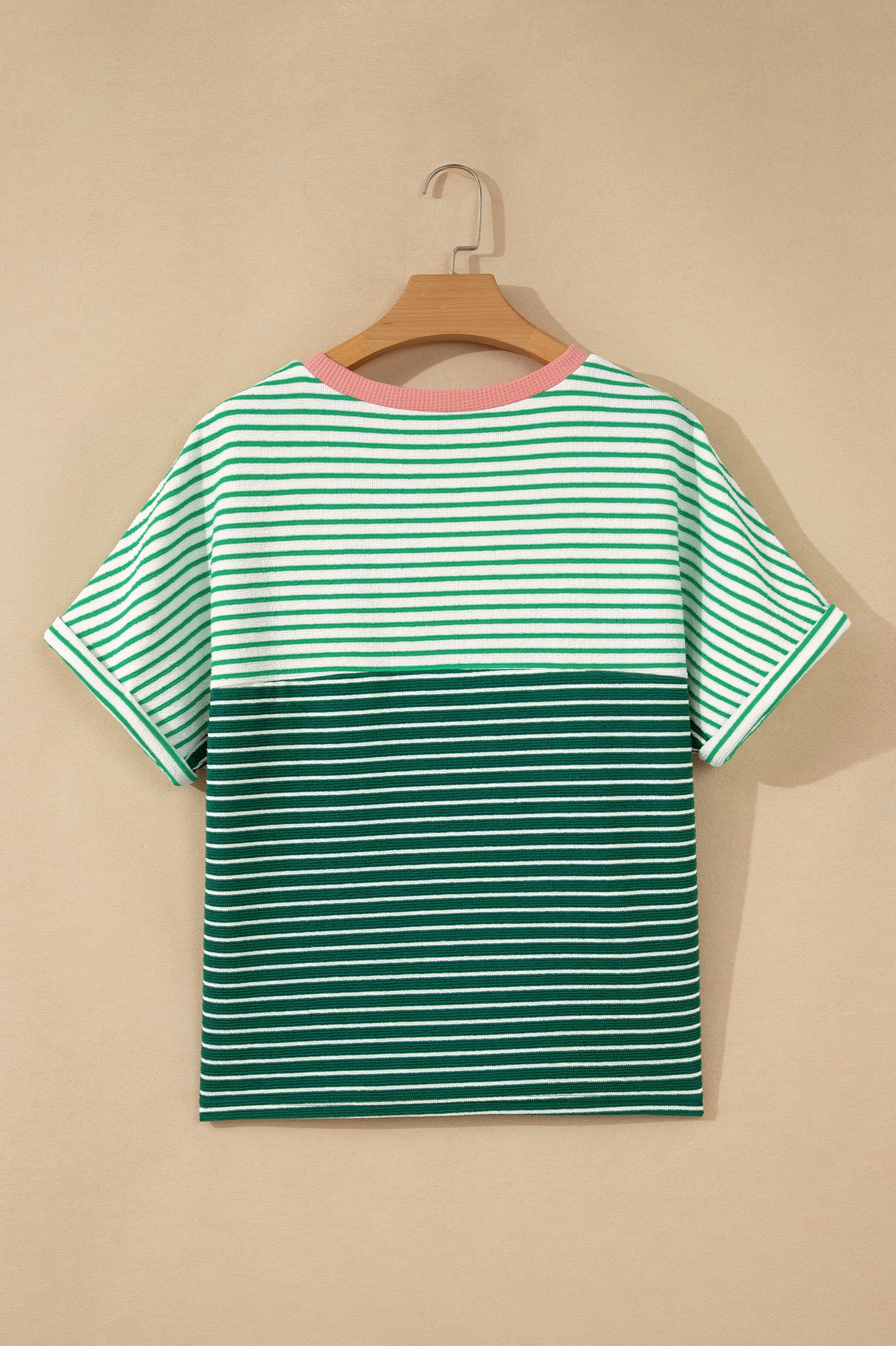 Striped Textured Tee Colorblock Pocket Casual Top