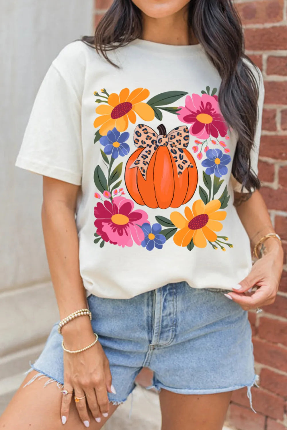 White Pumpkin Floral Graphic Thanksgiving Holiday T Shirt