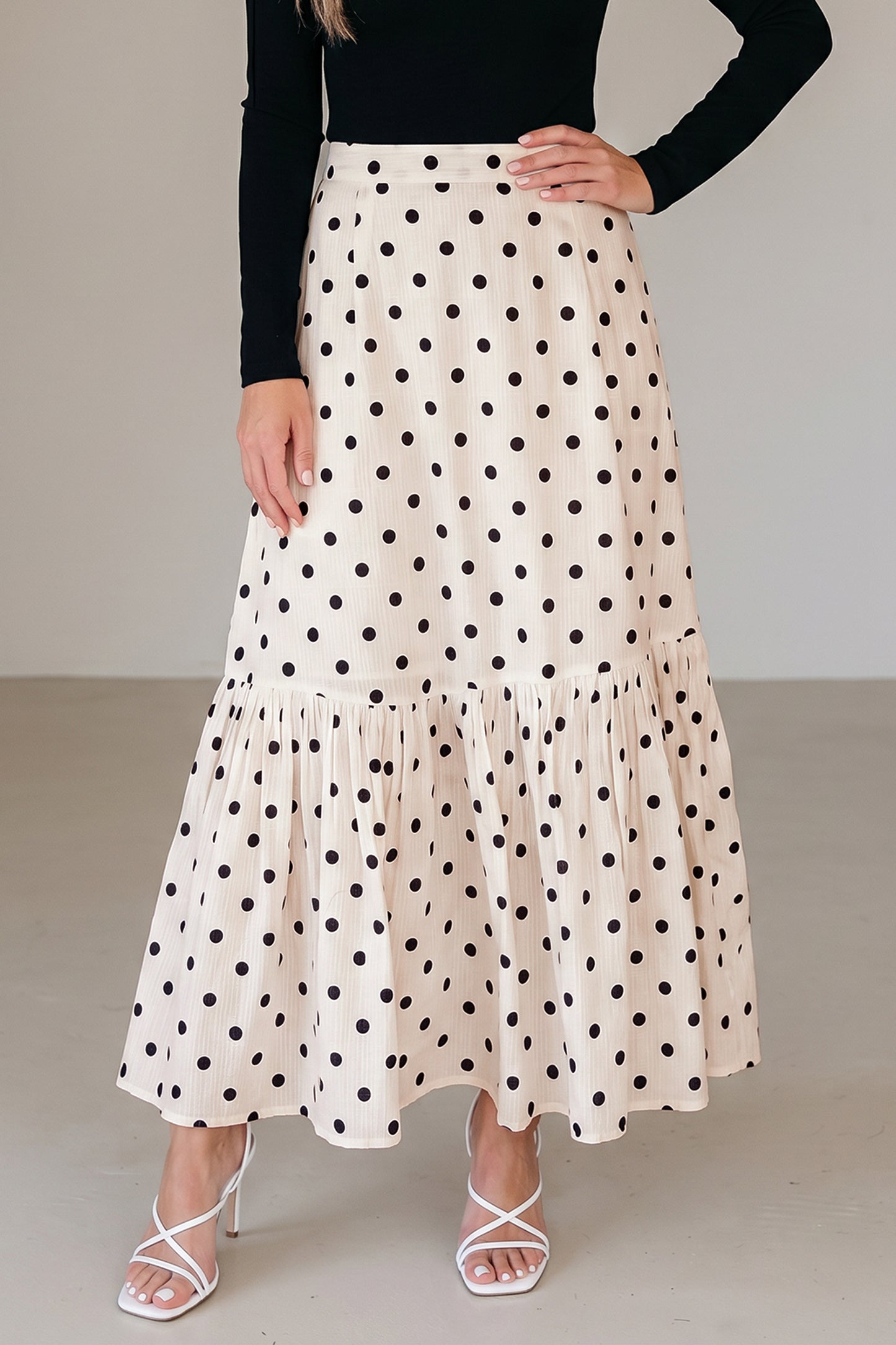 Polka Dot Maxi Skirt Side Slit Vacation Skirt