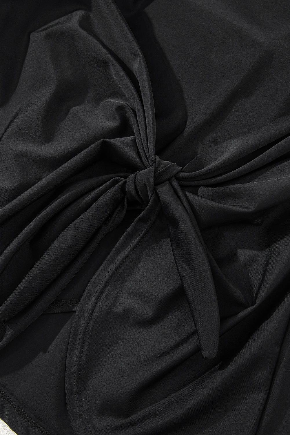 Black U Neck Adjustable Straps Knotted Skirt Patchwork One Piece Swimsuit