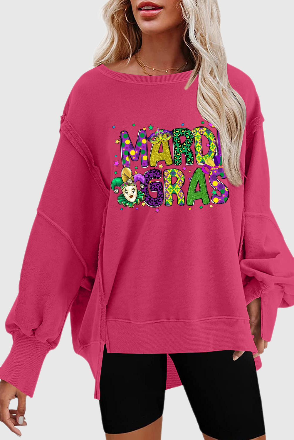 Mardi Gras Clown Colorful Graphic Print Oversized Sweatshirt