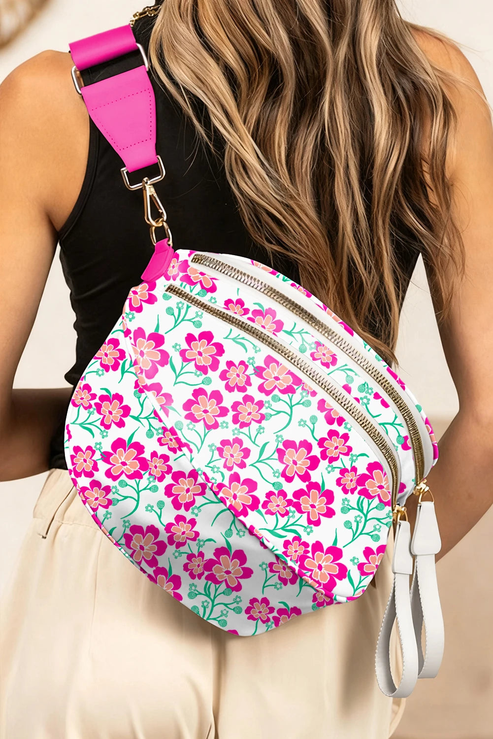 Rose Red Leopard Printed Double Zip Crossbody Bag