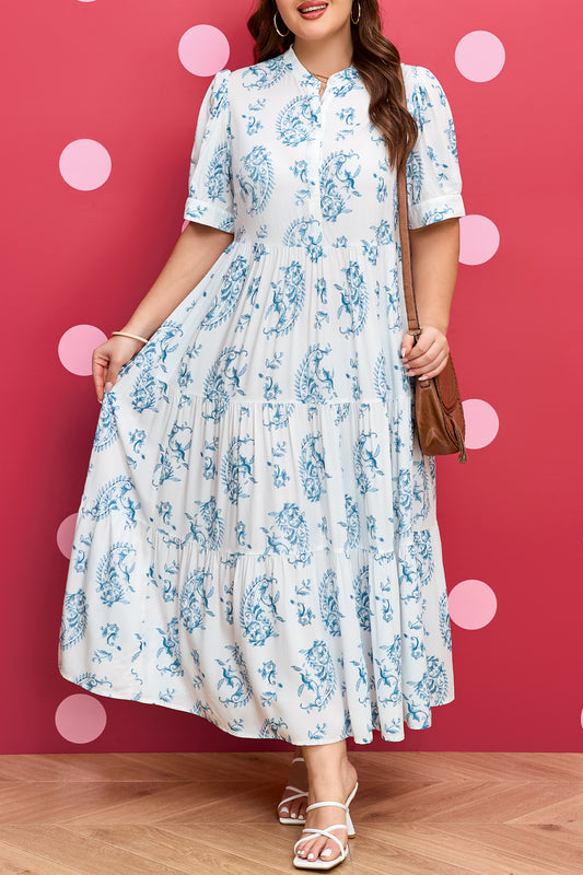 Plus Size Paisley Viscose Maxi Dress Boho Tiered Vacation