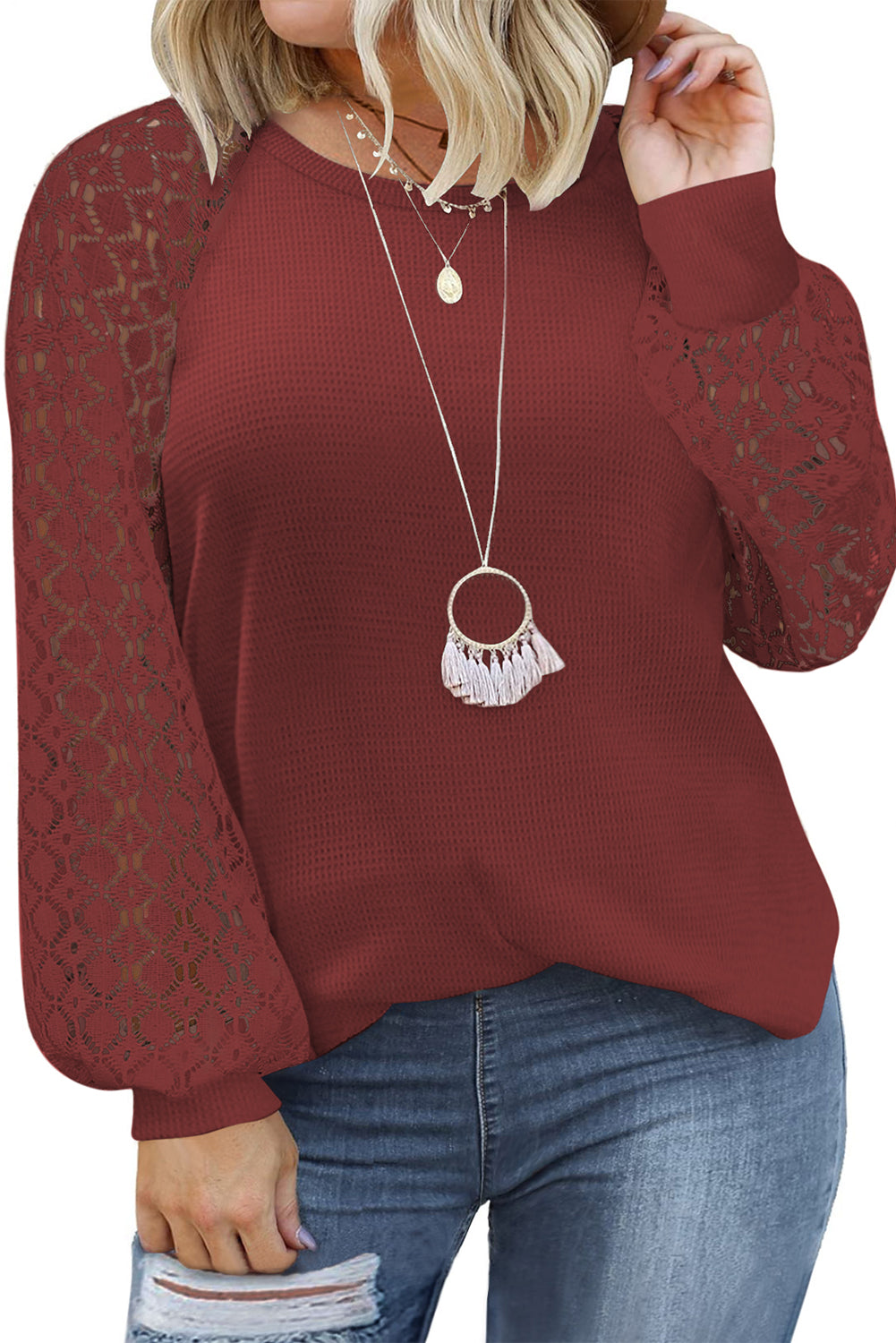 Black Lace Long Sleeve Textured Pullover