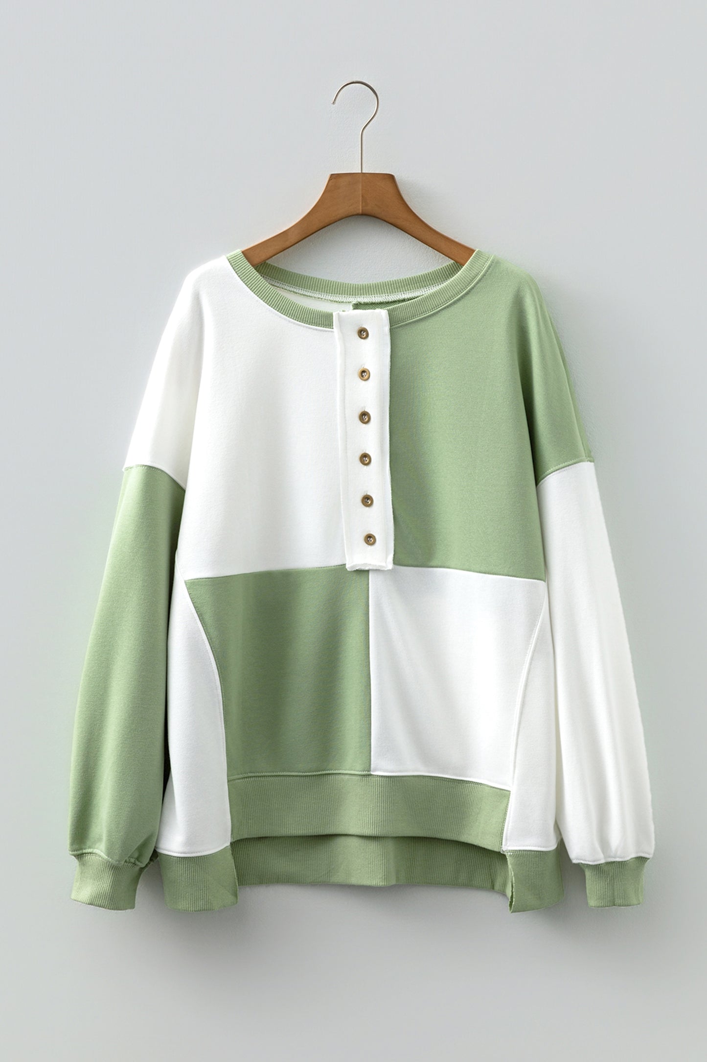 Parchment Colorblock Henley High Low Oversize Sweatshirt