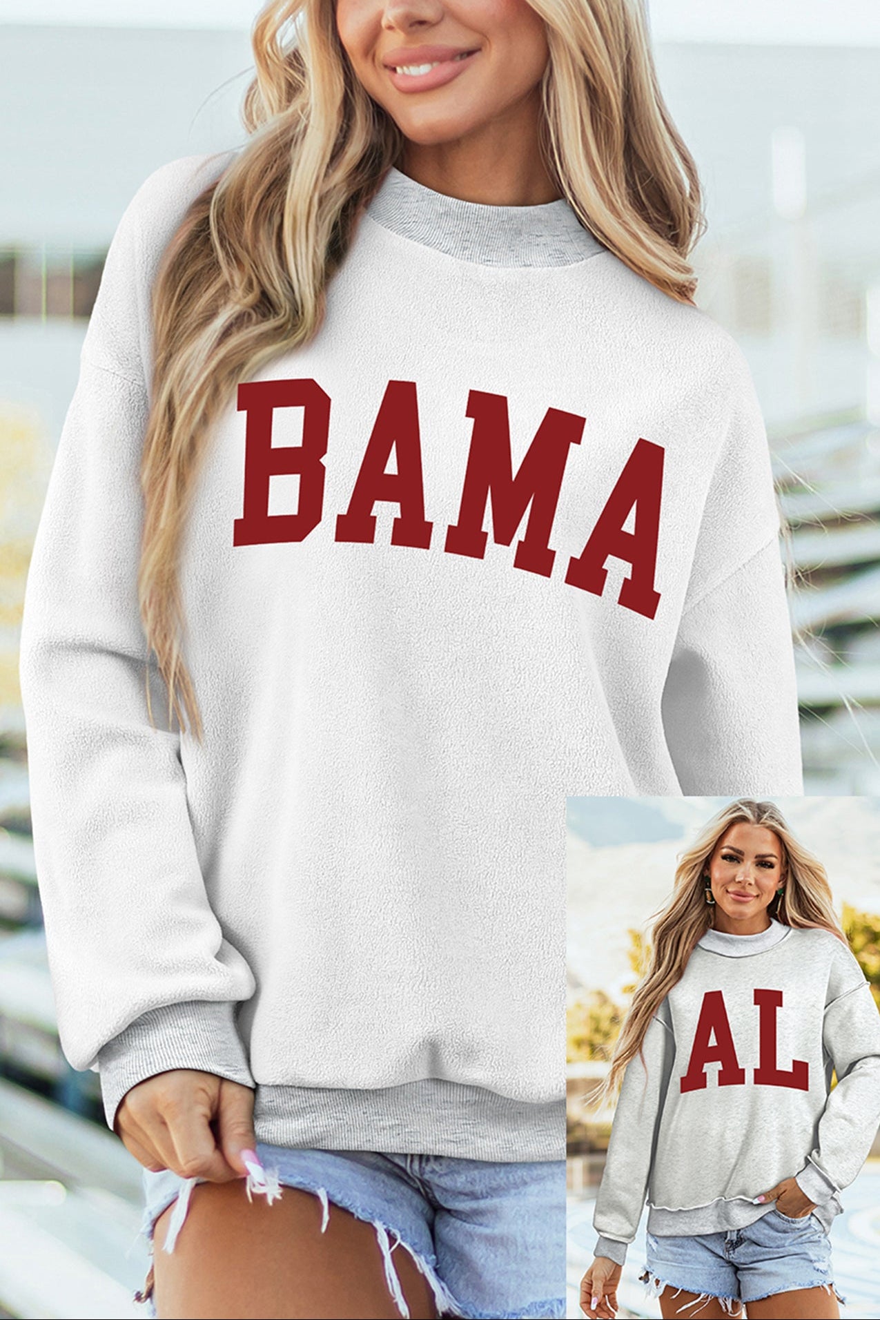 Light Grey AL/ BAMA Double Side Printed Mock Neck Reversible Sweatshirt