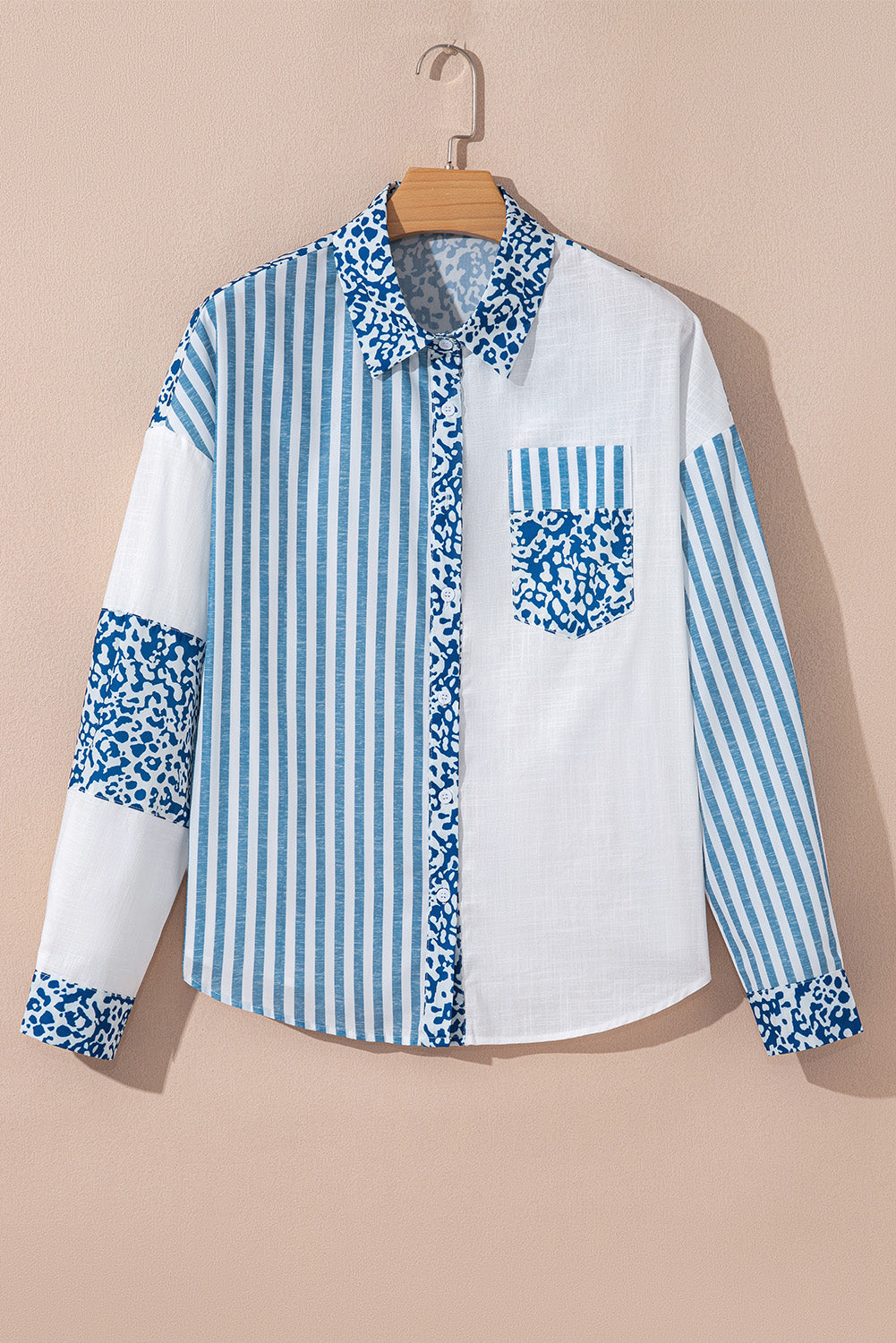 Sky Blue Leopard Striped Western Casual Shirt