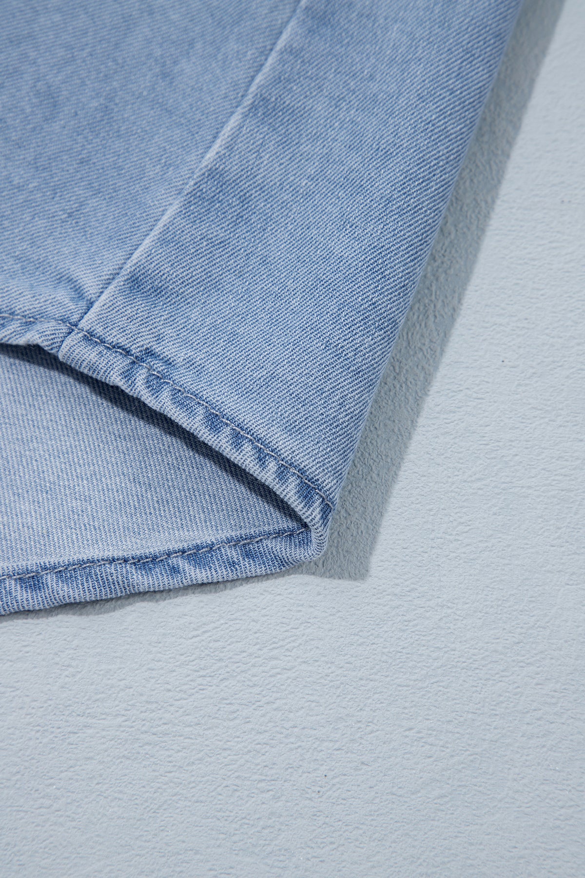 Beau Blue Lightweight Denim Striped Patchwork Button Down Shacket