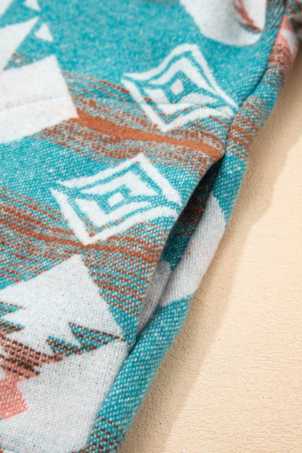 Khaki Quarter Zip Elastic Cuffs Aztec Sweatshirt