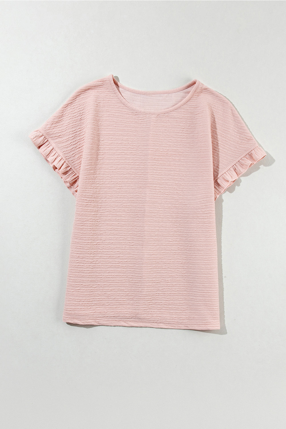 Solid Textured Ruffled Short Sleeve Blouse