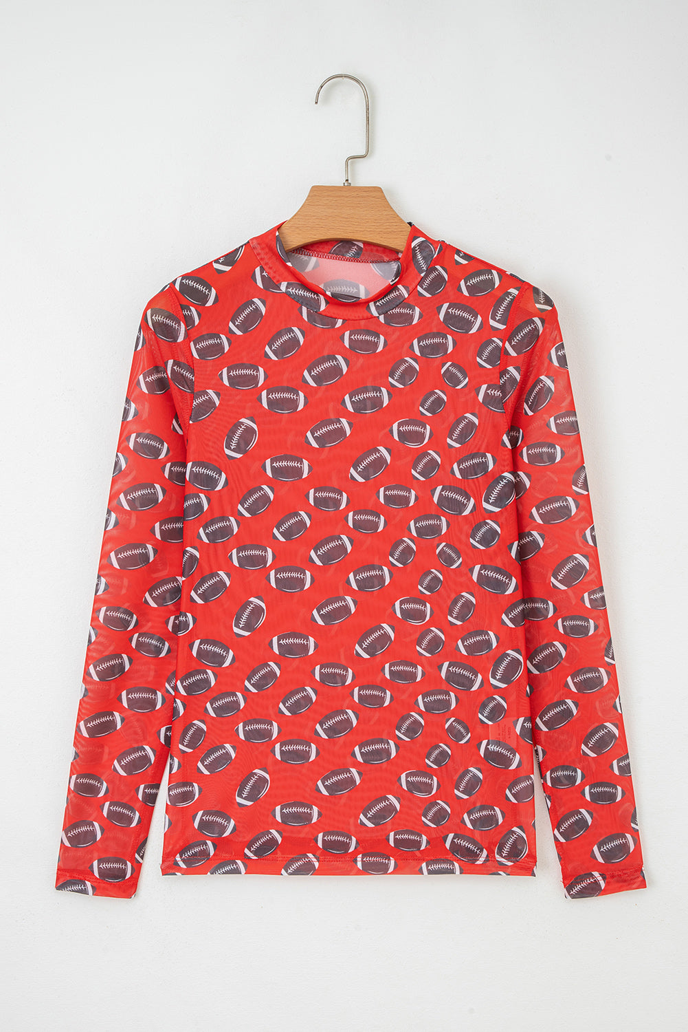 Black Game Day Rugby Mesh Sheer Long Sleeve Top