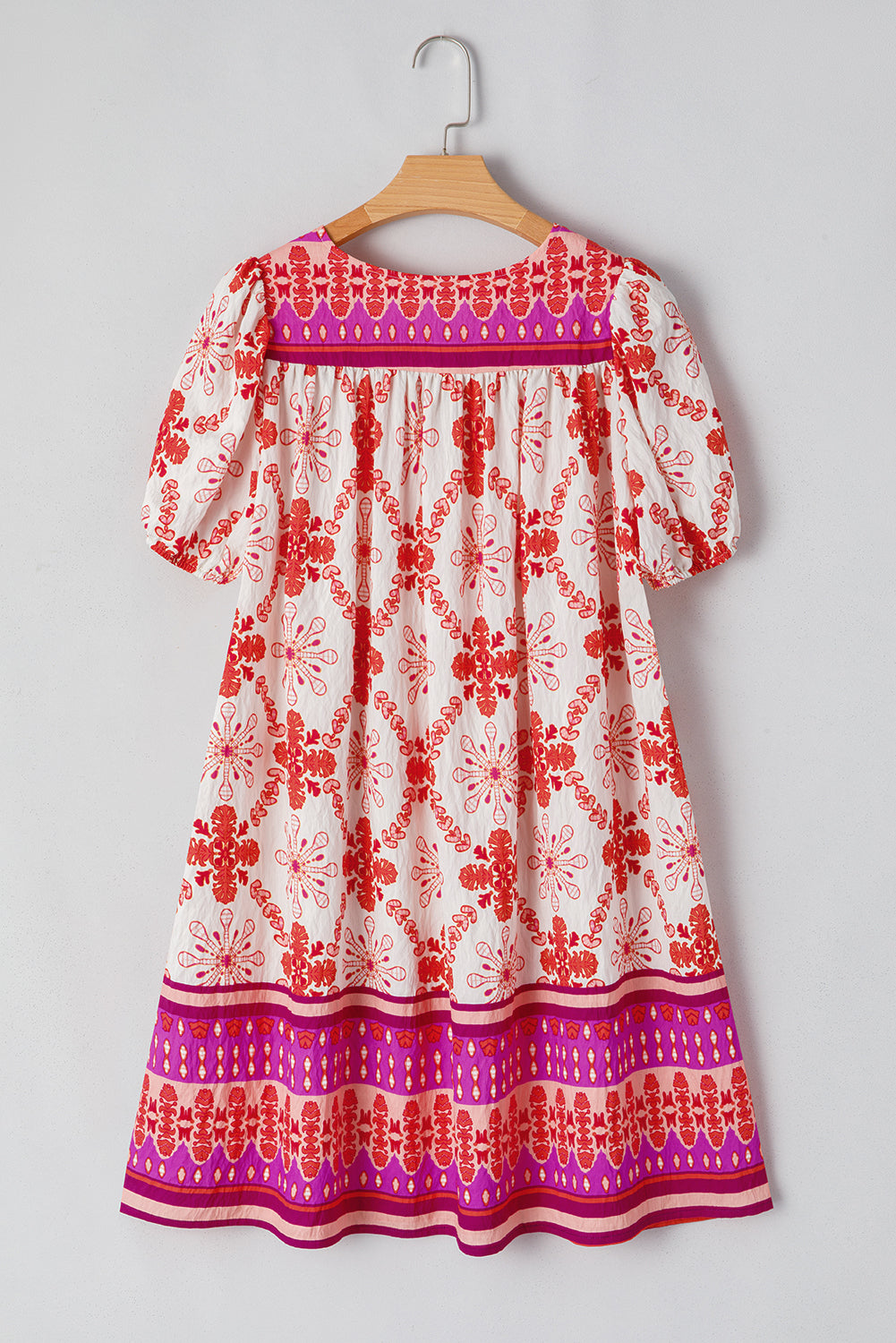 Rose Boho Floral Short Sleeve Lace-up V Neck Mini Dress