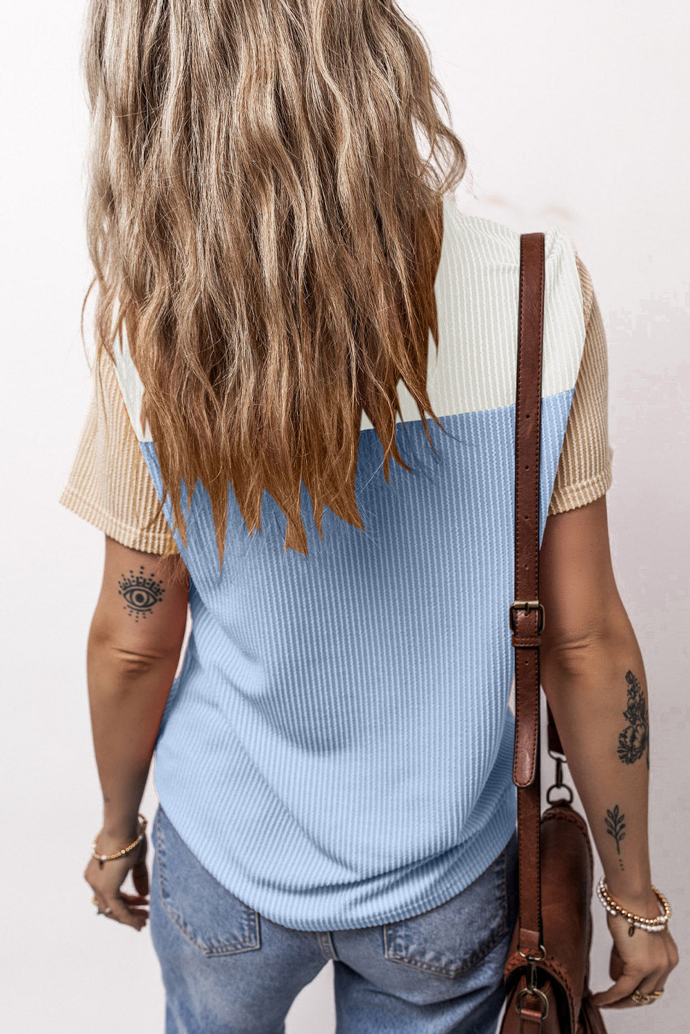 Women's Rib Textured Colorblock T Shirt