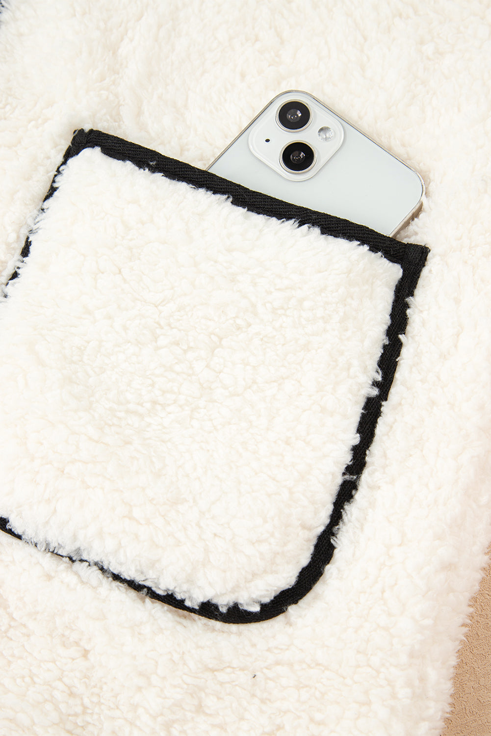 White Sherpa Contrast Trim Patch Pocket Cartridge Toggle Button Vest