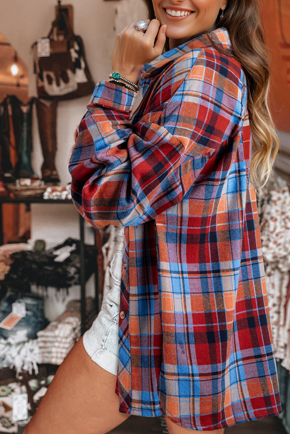 Women's Plaid Print Loose Vintage Shirt