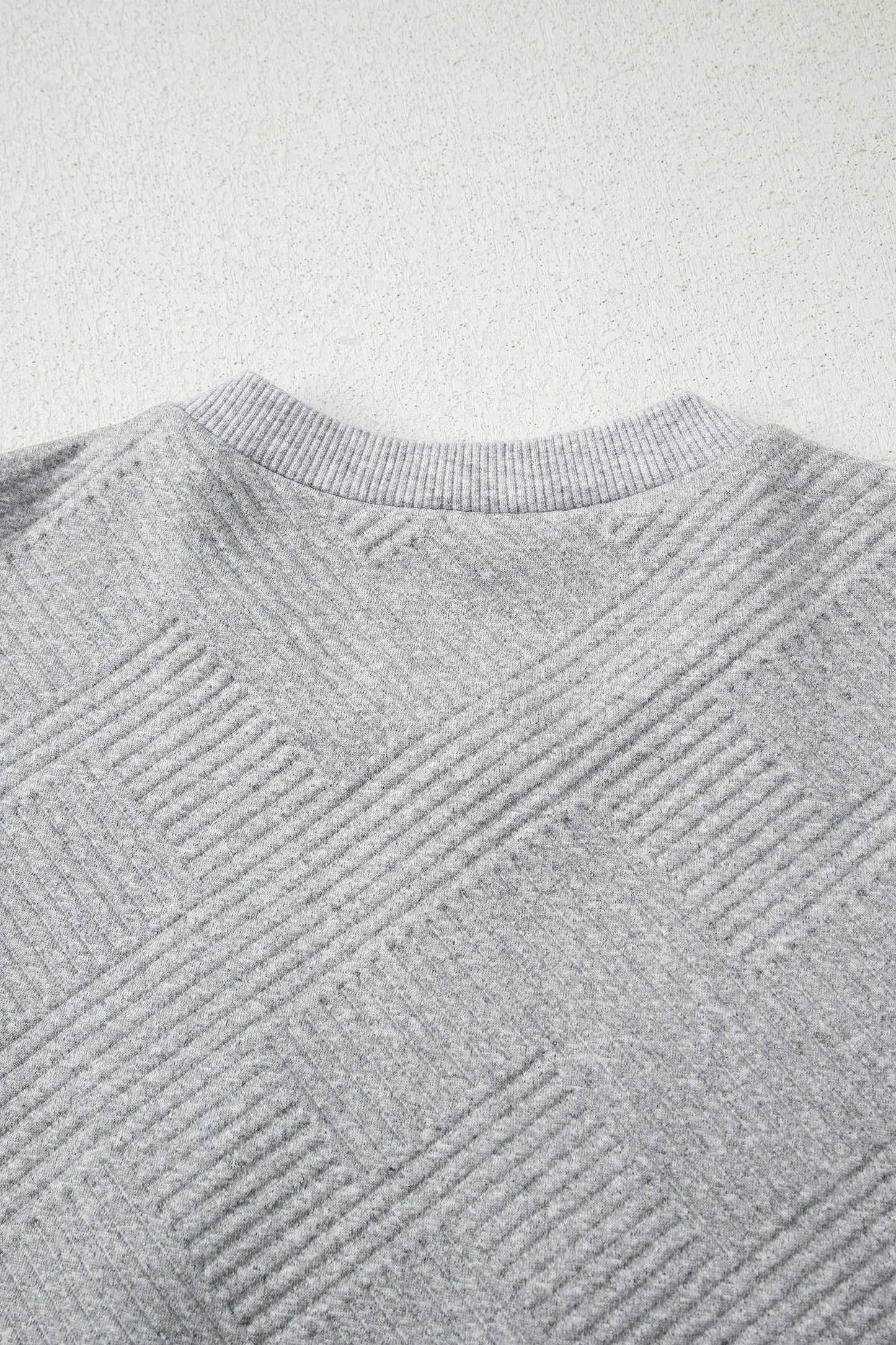 Medium Grey Trendy Textured Half Zip Loose Sweatshirt