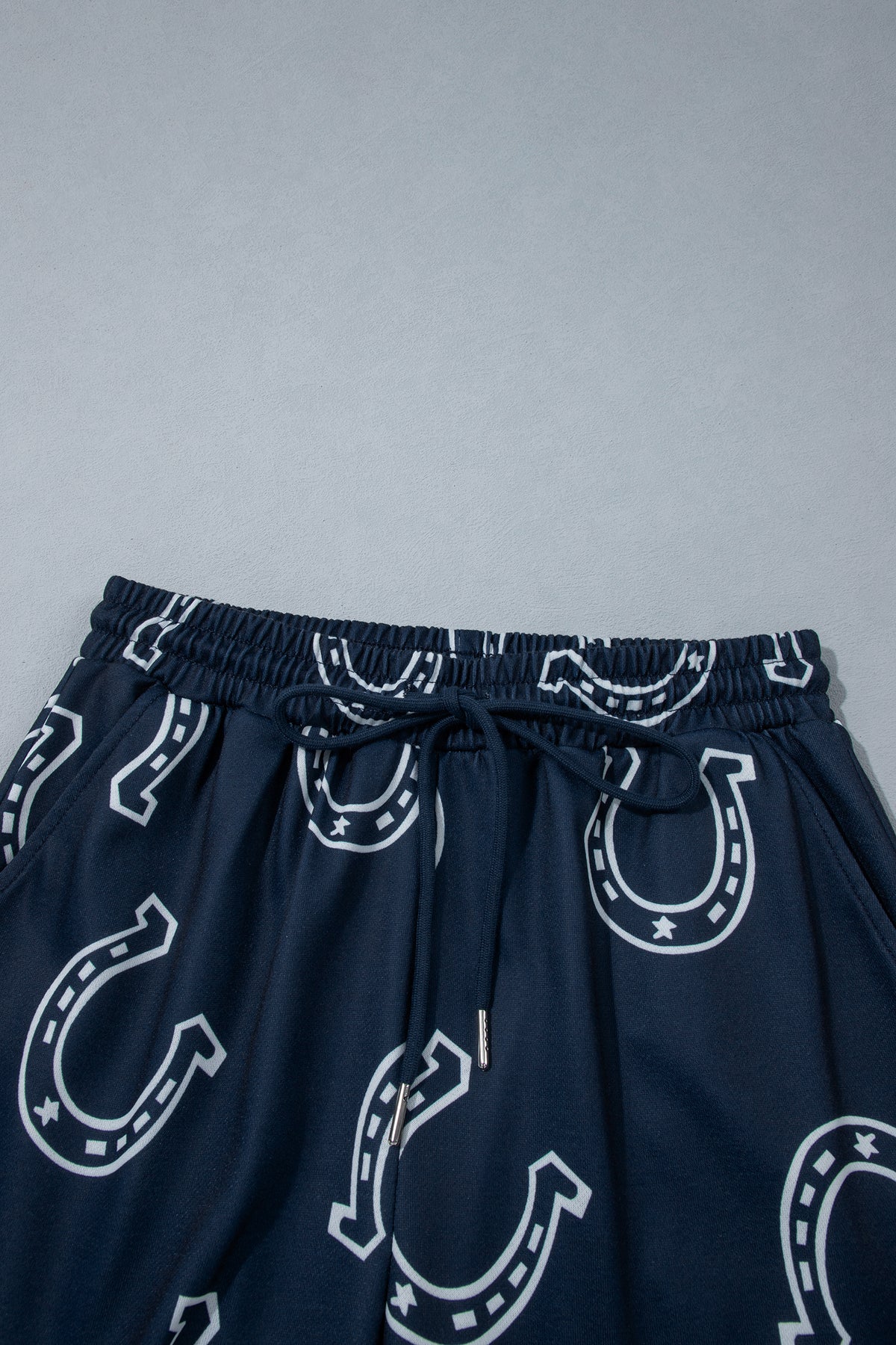 Blue Western Print Elastic Waist Pocket 2pcs Pant Set