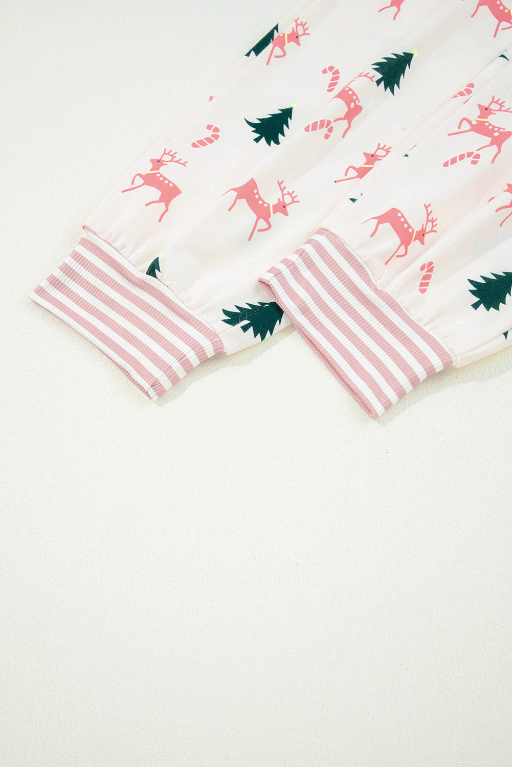 Green Bow Christmas Tree Print Contrast Striped Banding 2pcs Lounge Set