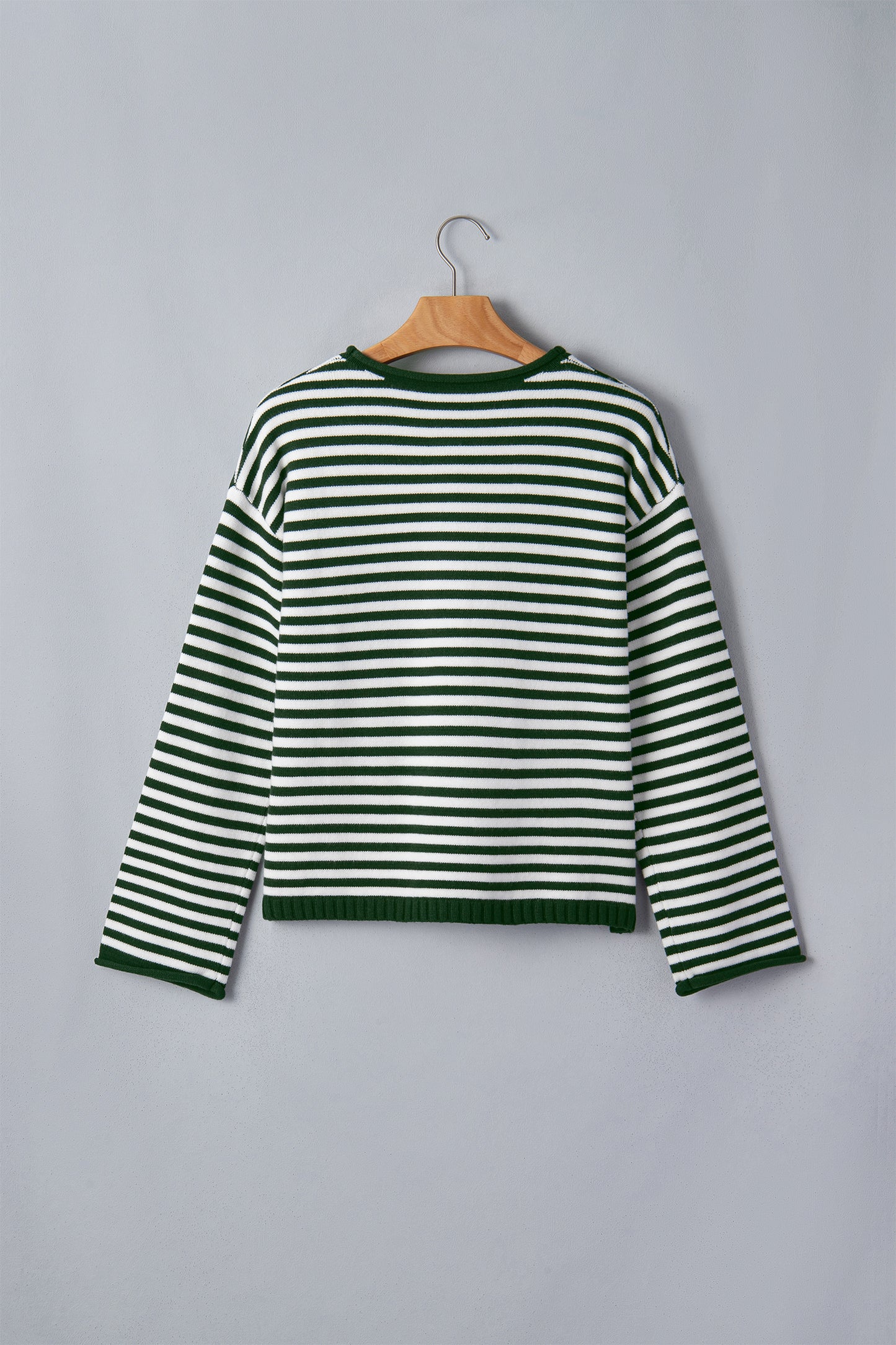 Striped Button Placket Drop Shoulder Long Sleeve Sweater