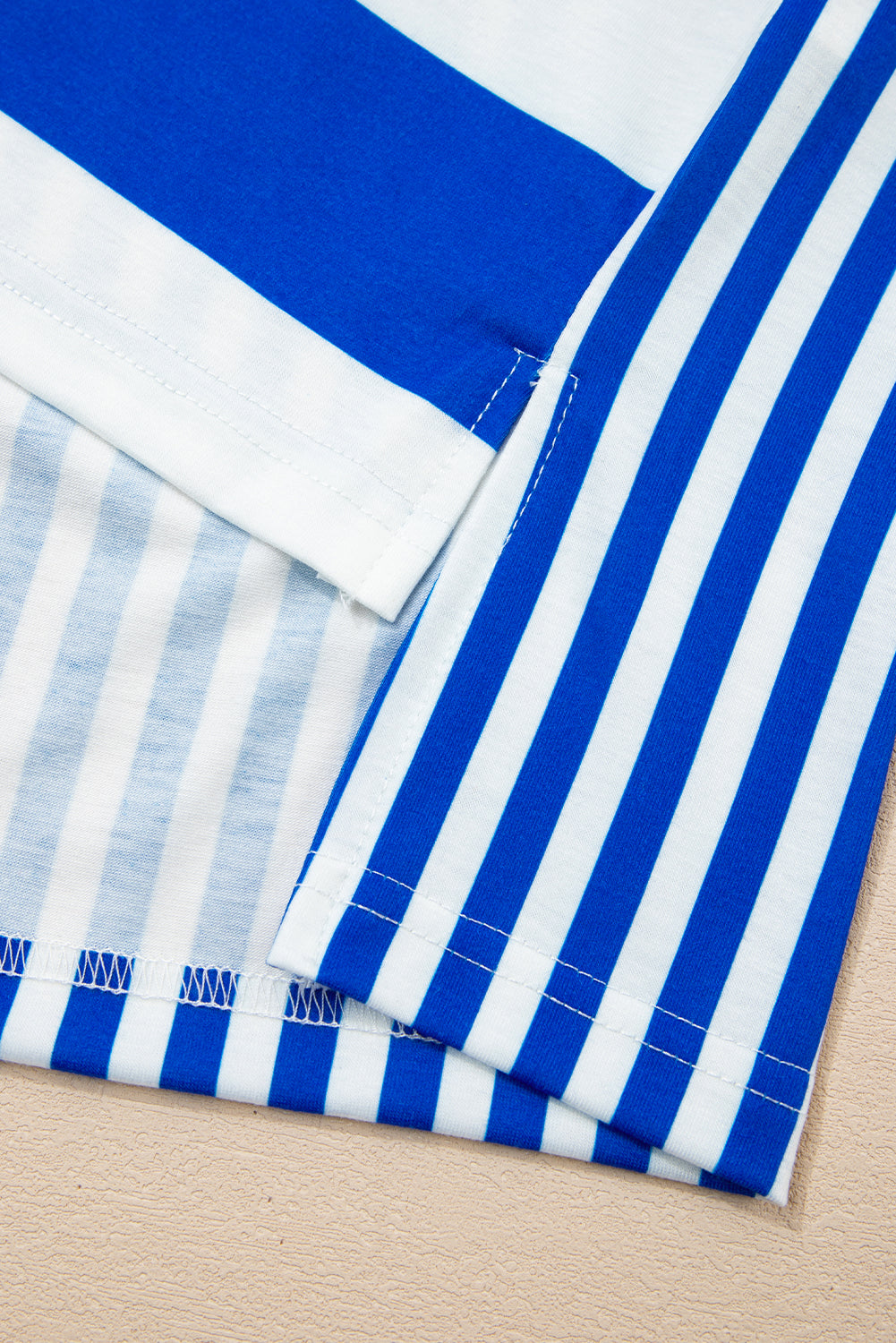 Blue Stripe Mixed Printed Short Sleeve Shift Mini T Shirt Dress