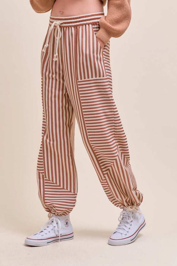 Mixed Stripe High Rise Parachute Pants