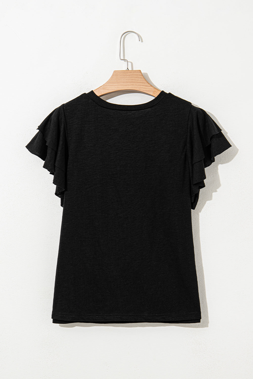 Dark Grey Layered Ruffle Short Sleeve Round Neck Top