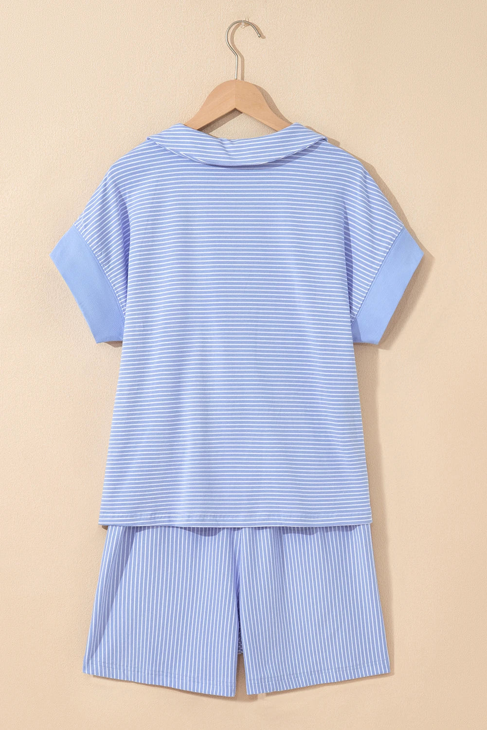shop similar  shop similar  shop similar  shop similar  shop similar  shop similar  shop similar  shop similar  shop similar  shop similar  shop similar  shop similar  shop similar  Sky Blue Stripe Dolman Sleeve Polo Shirt and Drawstring Shorts Set