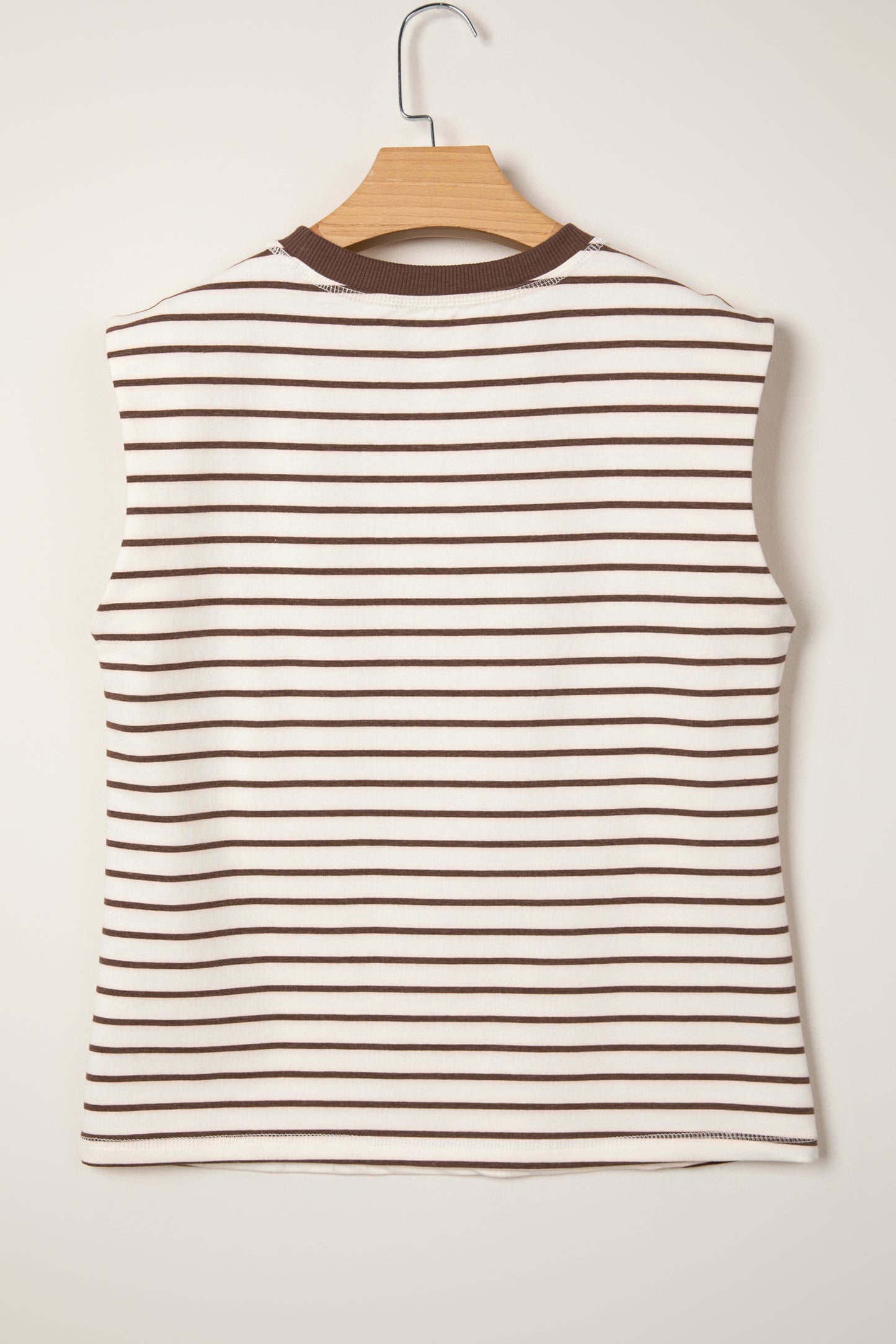 Red Stripe Ribbed Round Neck Trim Loose Tank Top