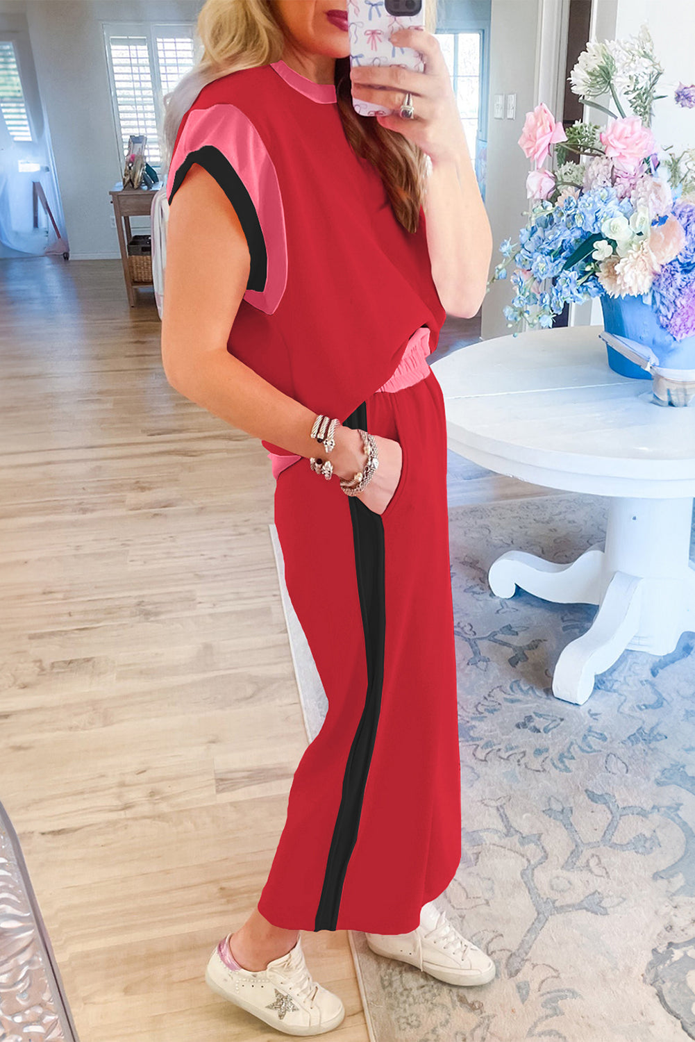 Multicolor Color Block Detail Casual Two-piece Set