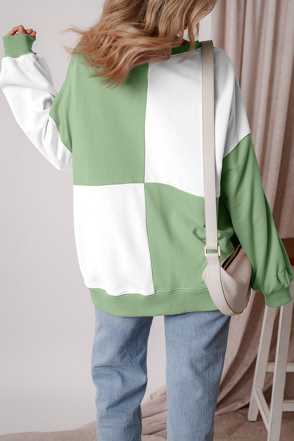 Parchment Colorblock Henley High Low Oversize Sweatshirt
