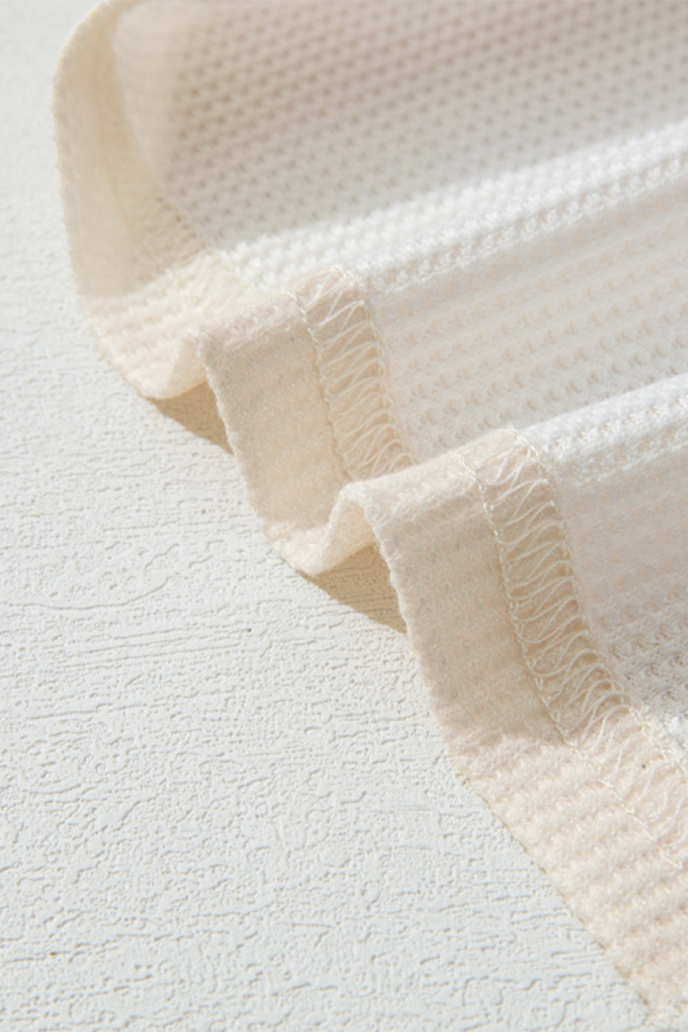 Beige Floral Patched Waffle Textured Colorblock V Neck Casual Hooded Top