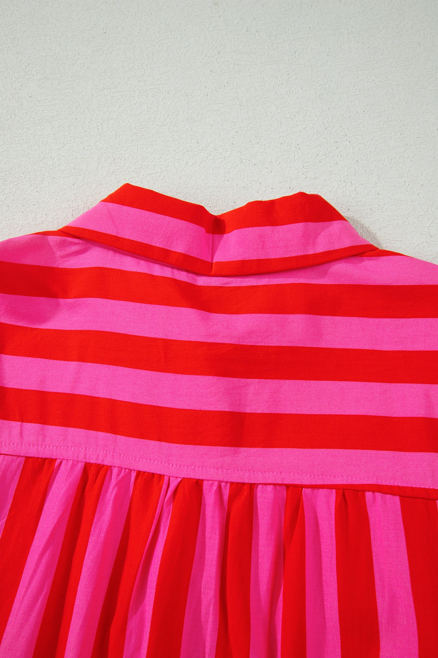 Red Stripe Tie Puff Sleeve Womens Button Down Shirt