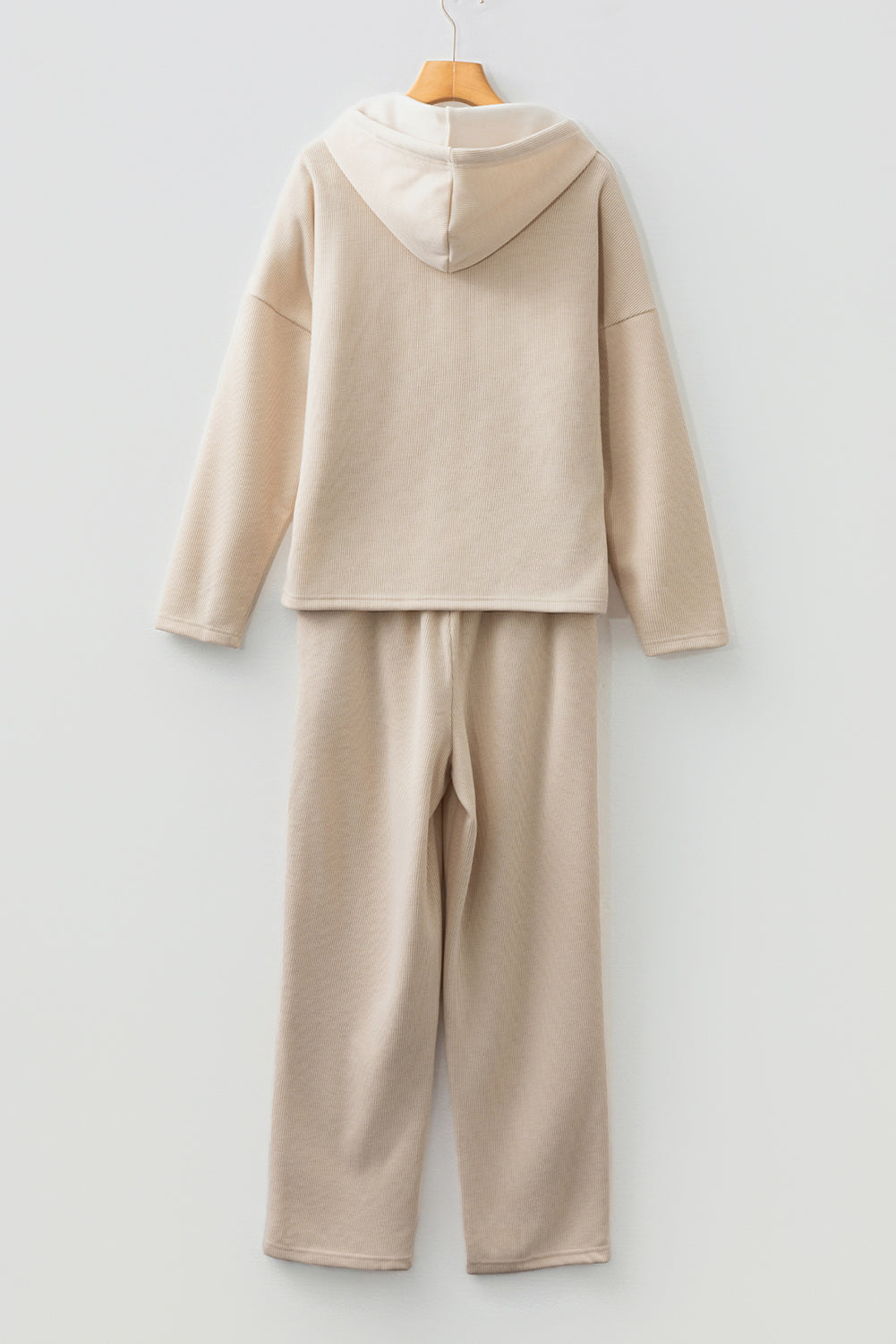 Casual Lace Drawstring Pullover Hoodie and High Waist Pants Corduroy Suit