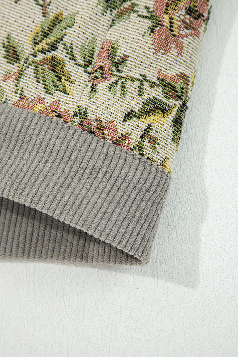 Sage Green Ribbed Retro Floral Patchwork Shirt Style Jacket