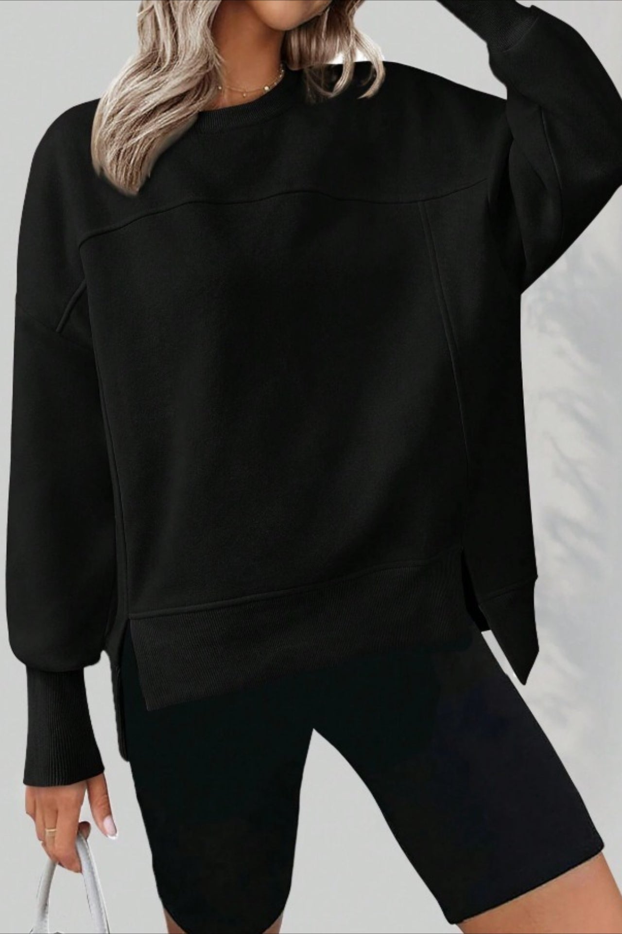 Solid Sweatshirt Casual Oversized Side Slit Pullover