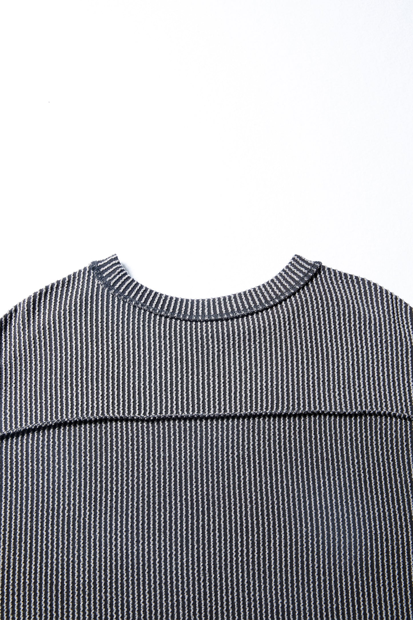 Black Twist Ribbed Exposed Seam Detail Long Sleeve Loose Top