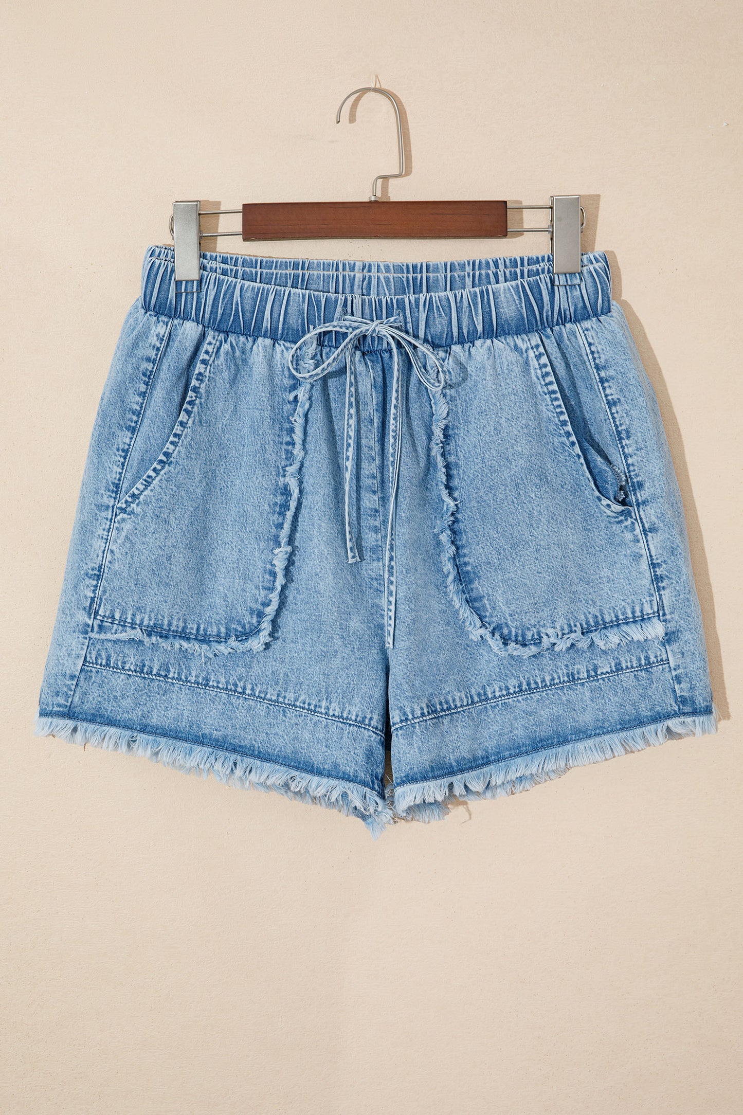 Washed Denim Shorts Drawstring Frayed Casual Summer