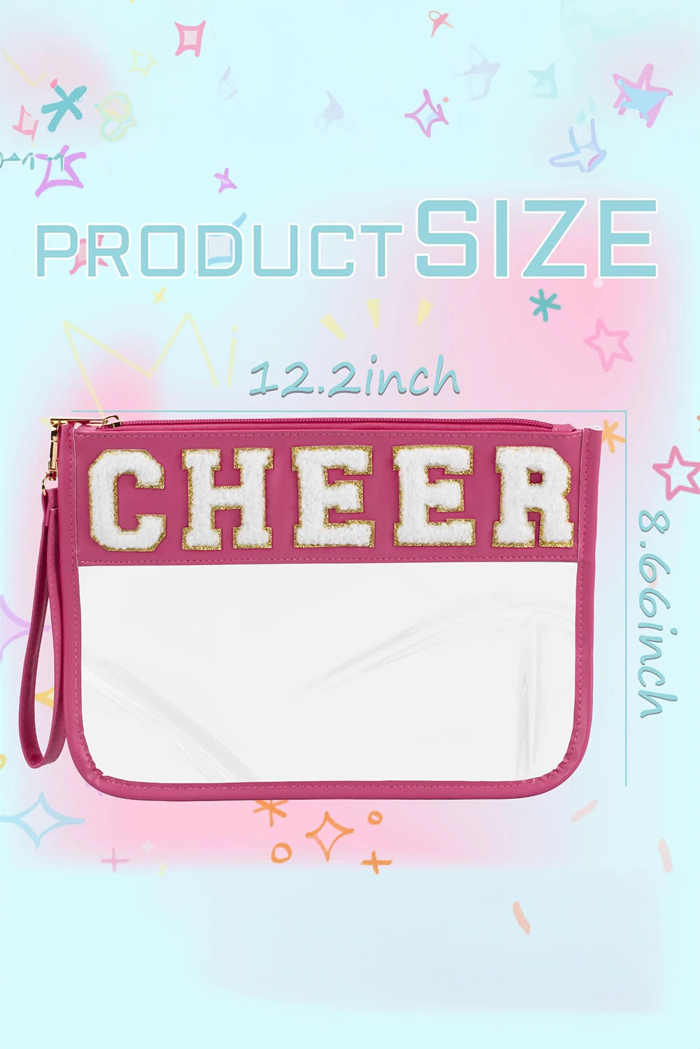 Chenille Letter PU Leather Patchwork Clear Makeup Bag