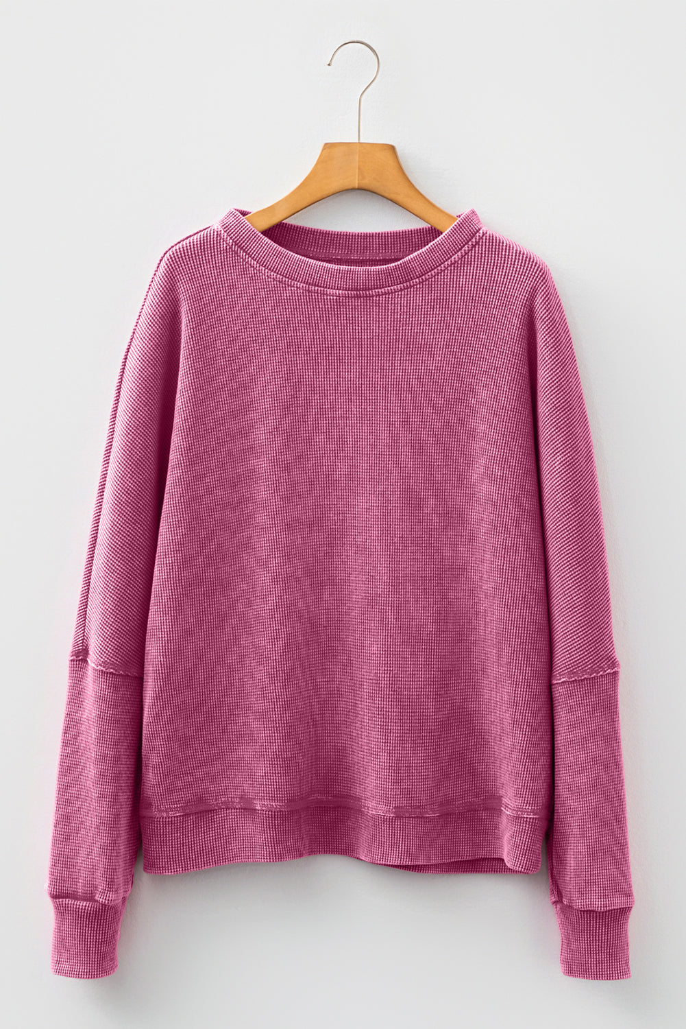 Dark Grey Waffle Knit Patchwork Long Sleeve Loose Top